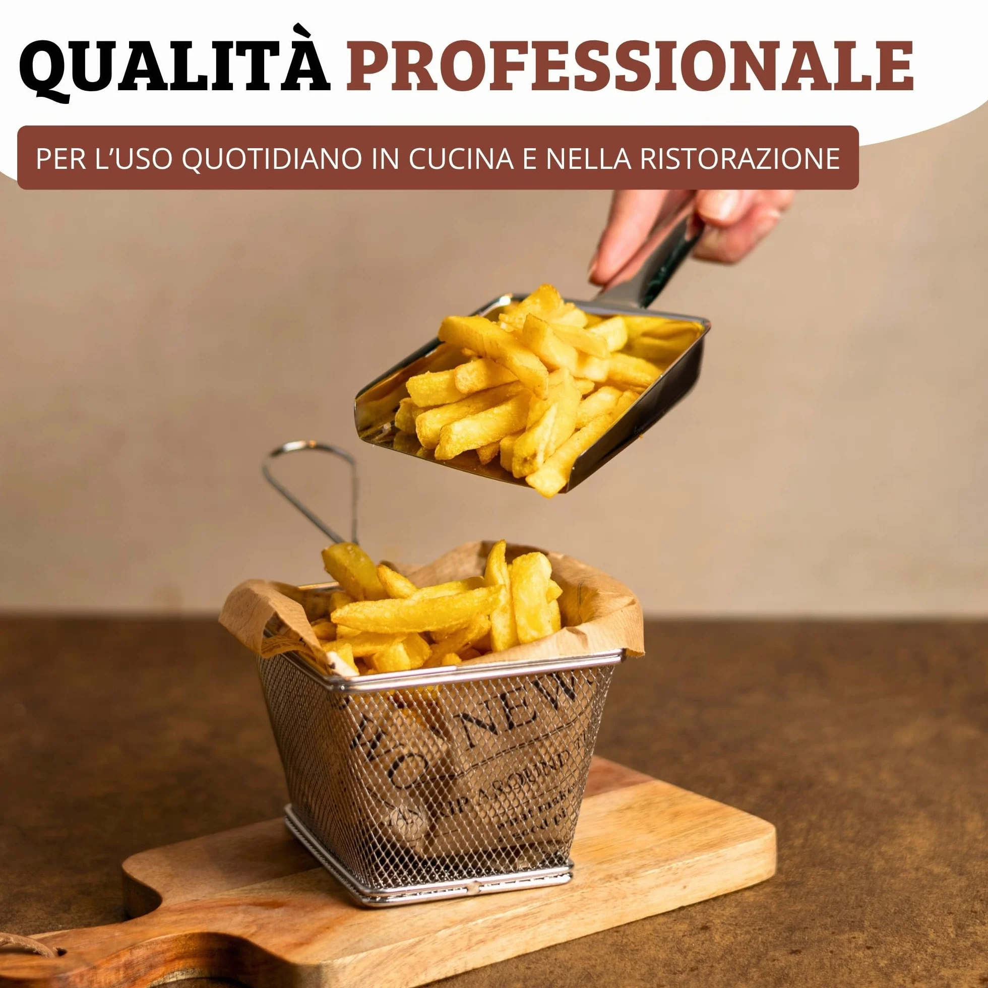 Westmark Paletta per patatine fritte, Lunghezza: 26 cm, Acciaio inox, Argento, 91292270