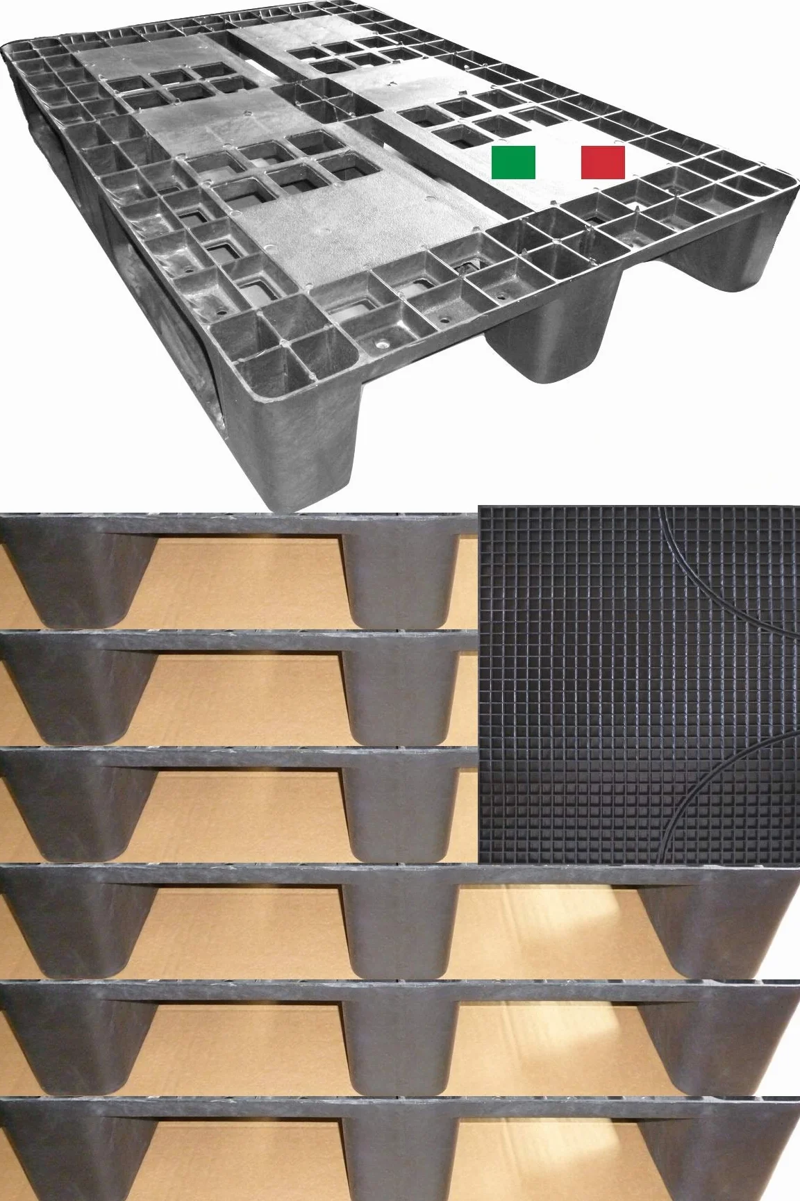 Cenni 12007 Set 7 Bancali Pallet in Plastica 1200 x 800 con 3 Traverse e Tappetino Auto in omaggio, Made in Italy