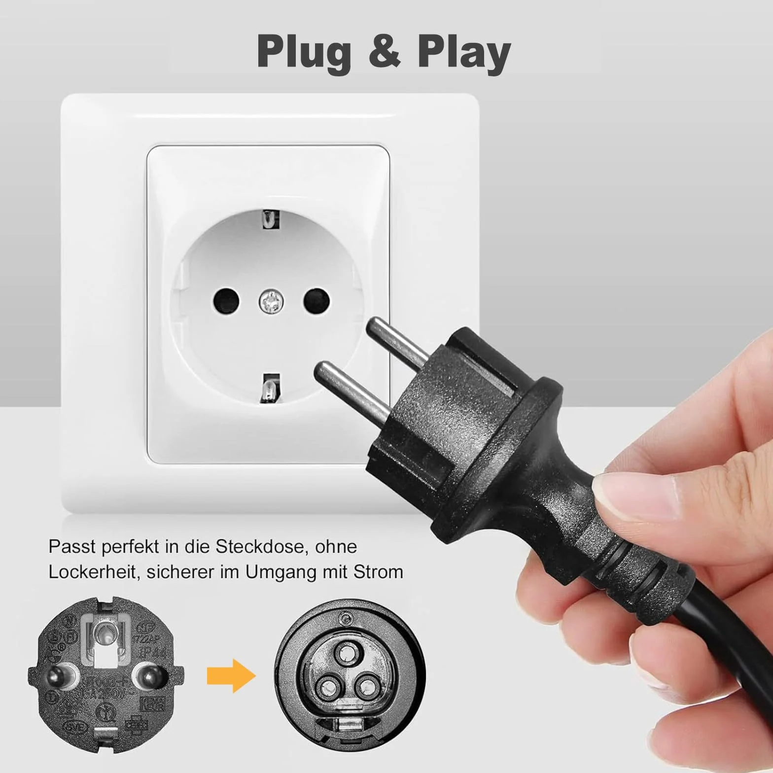 enjoy solar® Cavo di collegamento 3m per microinverter – Betteri® BC01 a Schuko, Plug & Play, compatibile con impianti fotovoltaici da balcone
