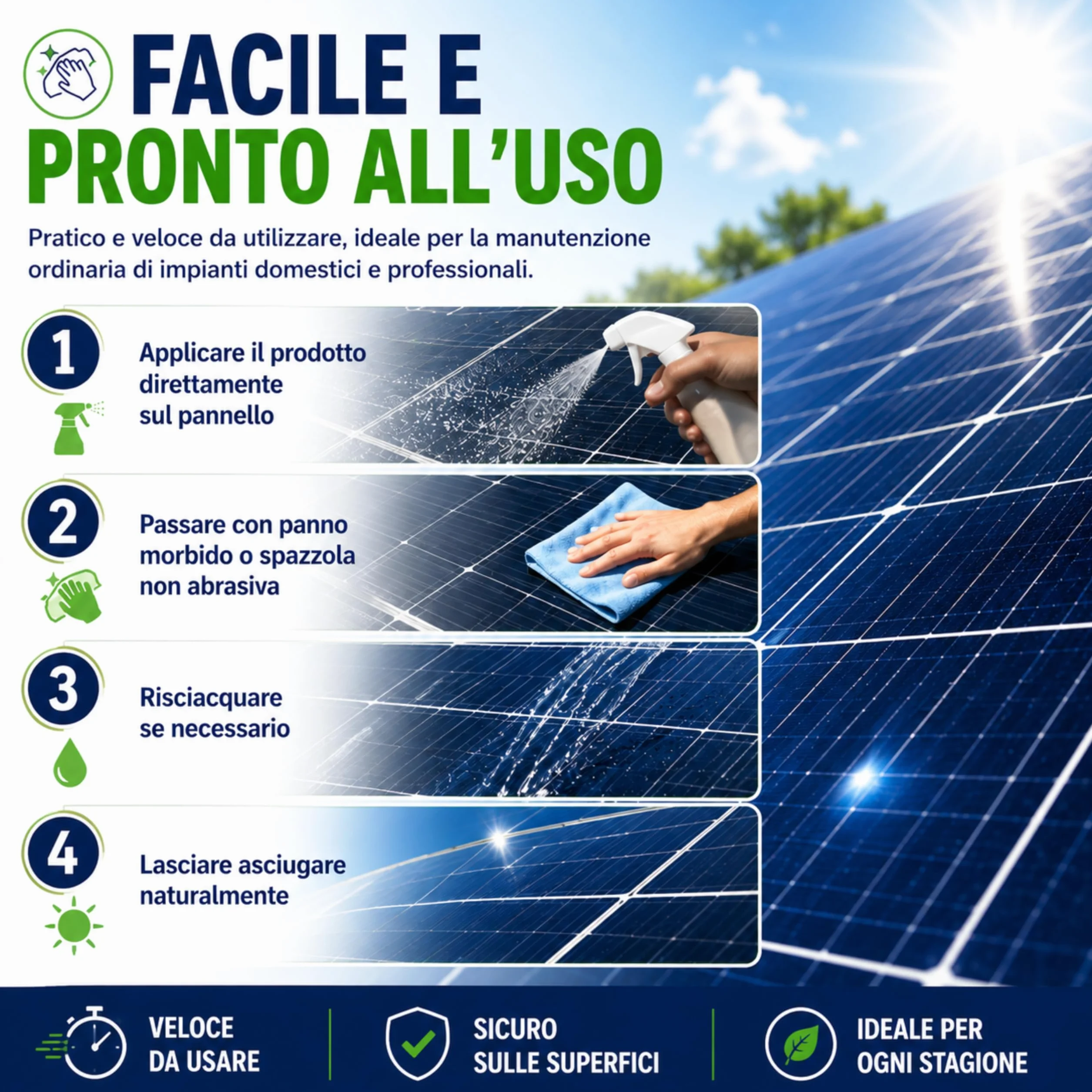 Detergente Pannelli Fotovoltaici 5L Antistatico Senza Aloni