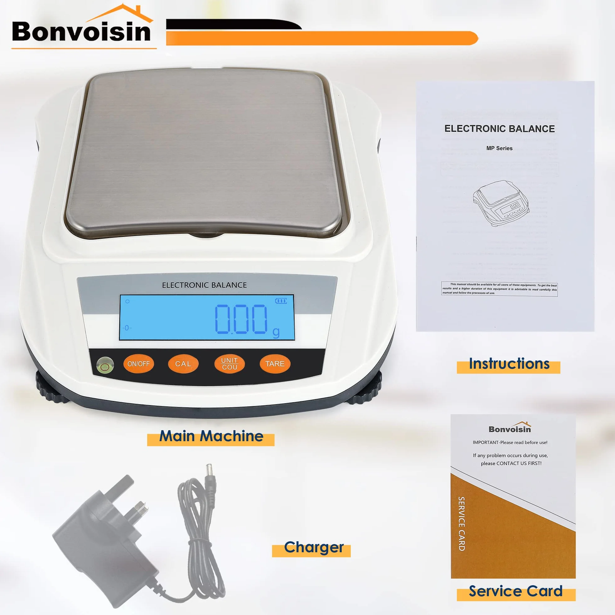 Bonvoisin Bilancia Analitica Laboratorio 3000g x 0.01g 17 Unità Conteggio Auto-Taratura