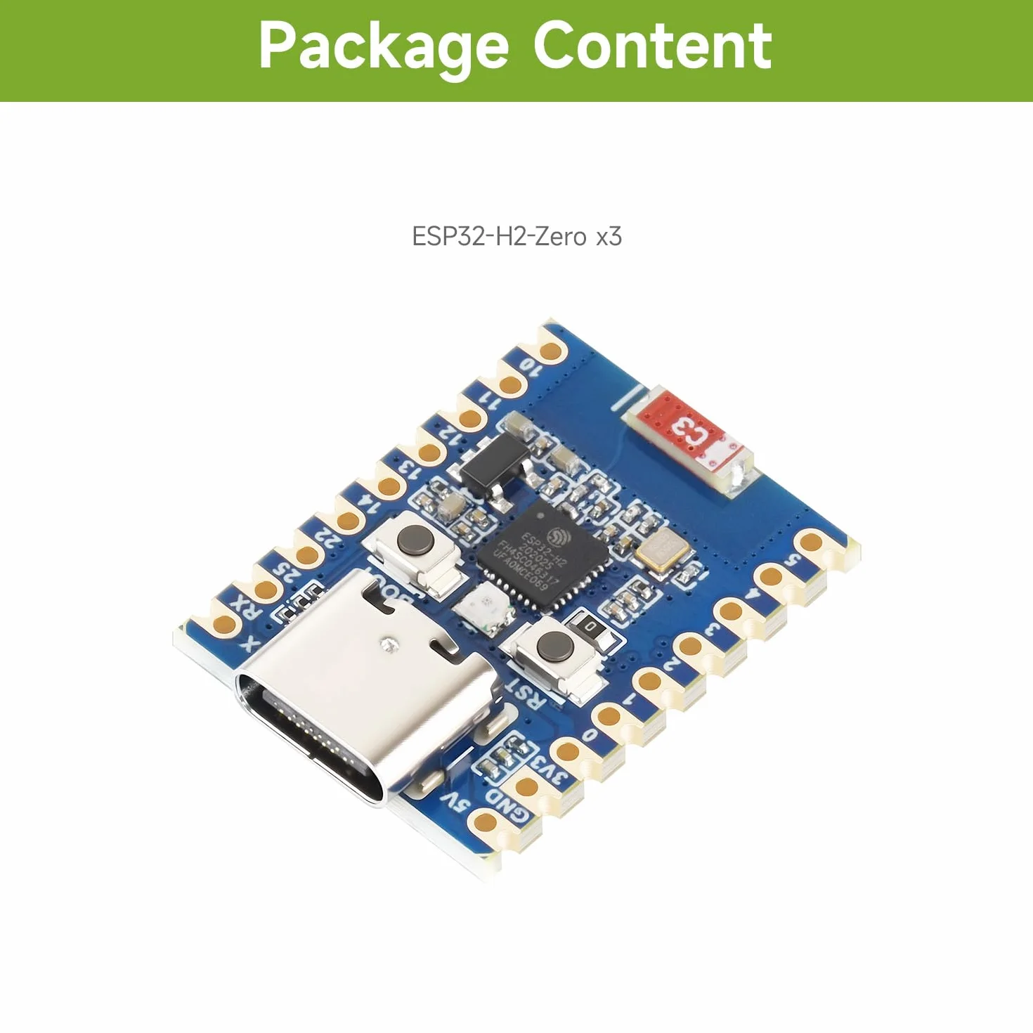 Waveshare ESP32-H2 Mini Development Board(3pcs), Onboard ESP32-H2FH4S With 96MHz Processor, Built-In 4MB Flash, Supports BLE/Zigbee/Thread Wireless Communication, without Pre-soldered Header