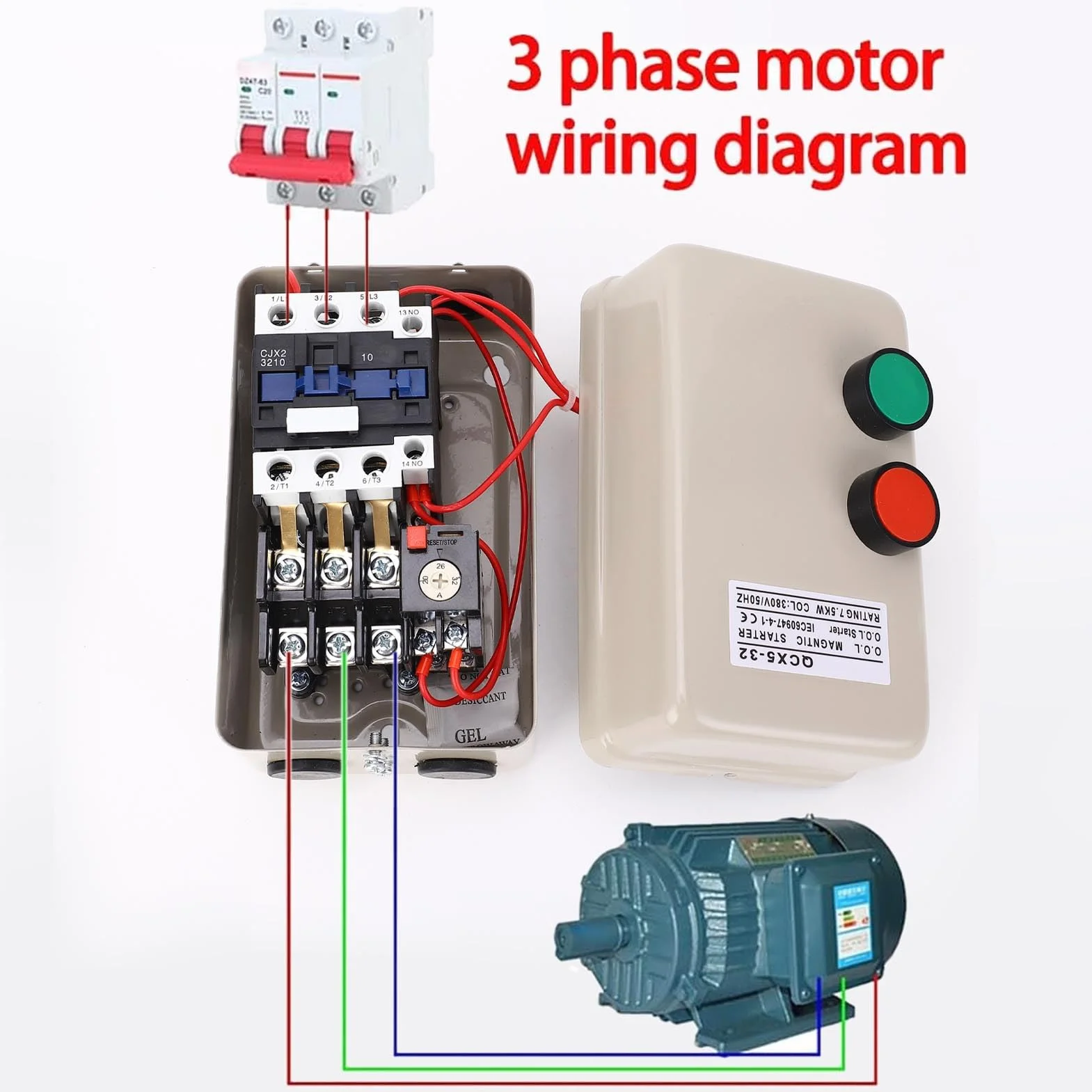 Avviatore Motore Elettrico Magnetico, Avviatore Motore Elettrico Trifase con Scatola di Commutazione Magnetica 380V 20‑A 7,5KW 3HP per Compressore d'Aria