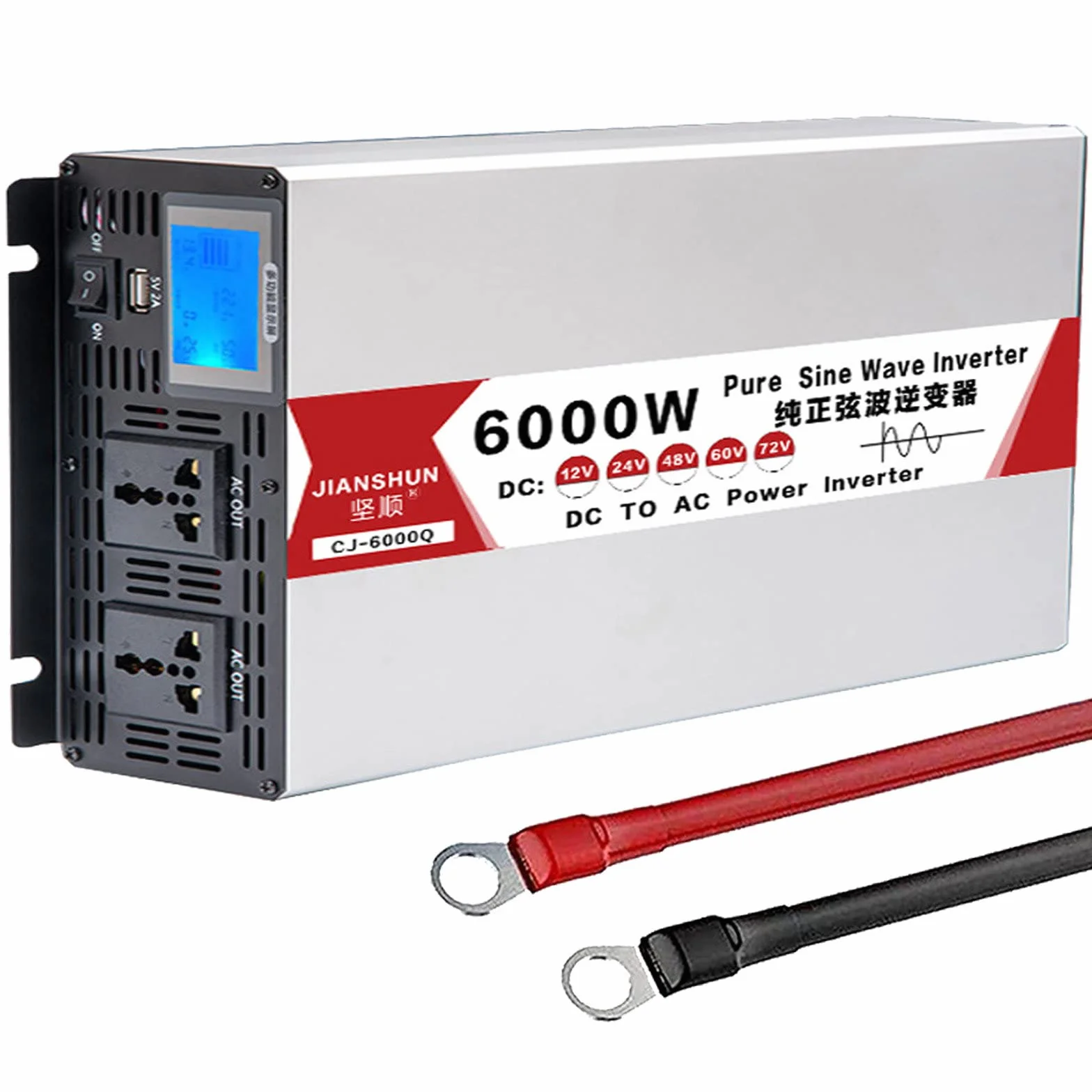 BONAD 4000W 5000W 6000W 8000W Puro Inverter A Onda Sinusoidale 12V 24V 48V 60V Dc A 110V / 220V AC Convertitore,Applicabile alla Famiglia,RV,Camion,Inverter Solare off-Gridi,6000W-12Vto110V