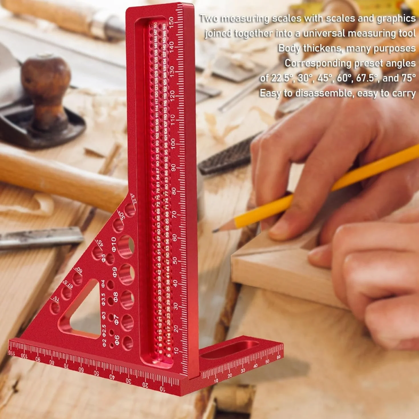Quadrato Mitre 3D, Regola di misura multi-angolare, Strumento di precisione in lega di alluminio per falegnameria, 15