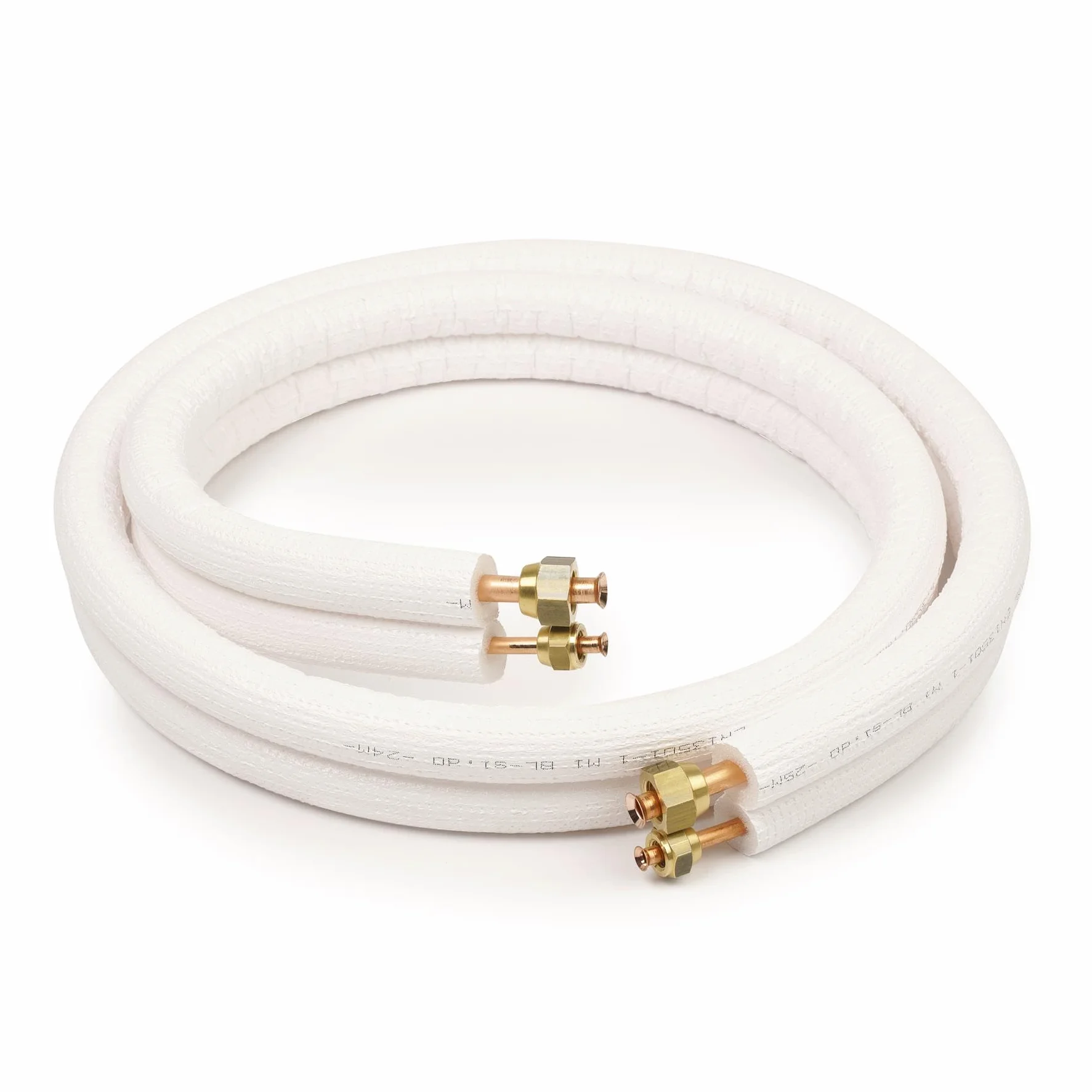 1/4" + 1/2" Tubo del refrigerante in rame pre-isolato, 1m, con dado avvitato, per sistemi di raffreddamento 18000BTU (rame bobinato)