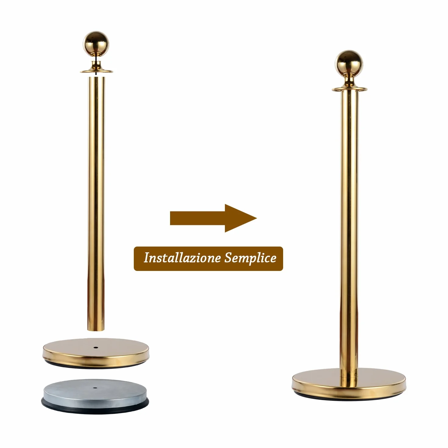 Outsunny Transenne Elimina Separacode Paletti di Delimitazione con Corde Rosso Acciaio Inox Ф32 x 95CM Oro