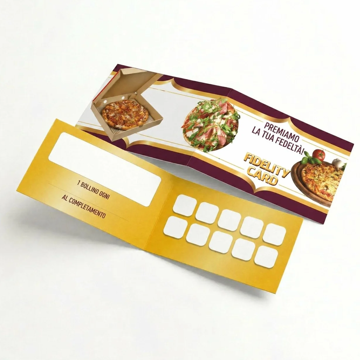 GHIBLI Tessere Fedeltà per Pizzeria con 10 Caselle da Timbrare - Fidelity Card Pizza Omaggio - Carte Punti per Fidelizzare la Clientela - Ogni 10 Pizze Una Pizza Gratis per i Clienti Fedeli (50)