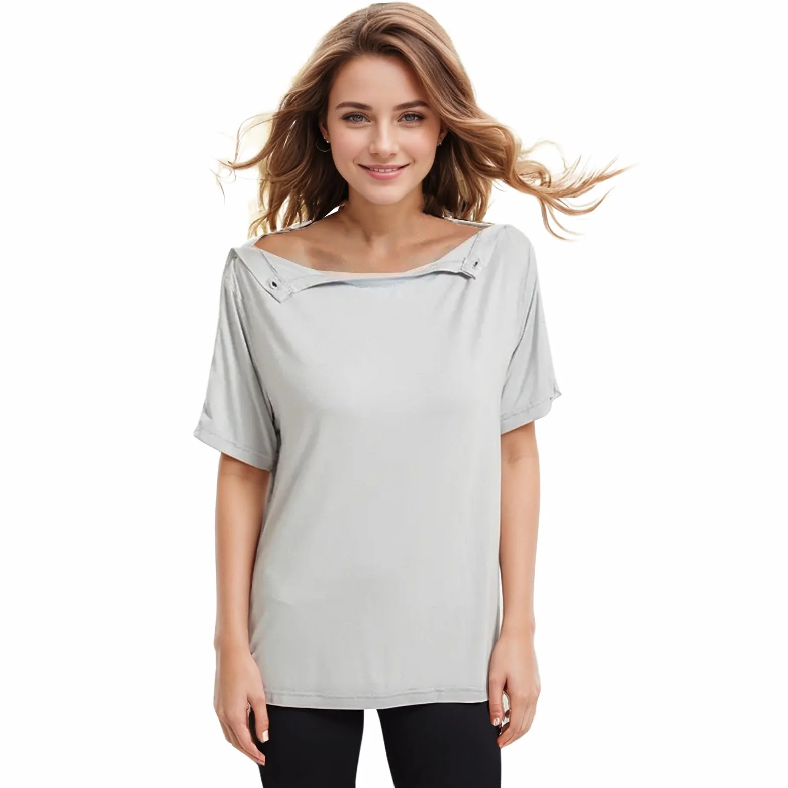 Chemo-Camicia con Spalla Scoperta Apertura Laterale Bottone Pressione Unisex