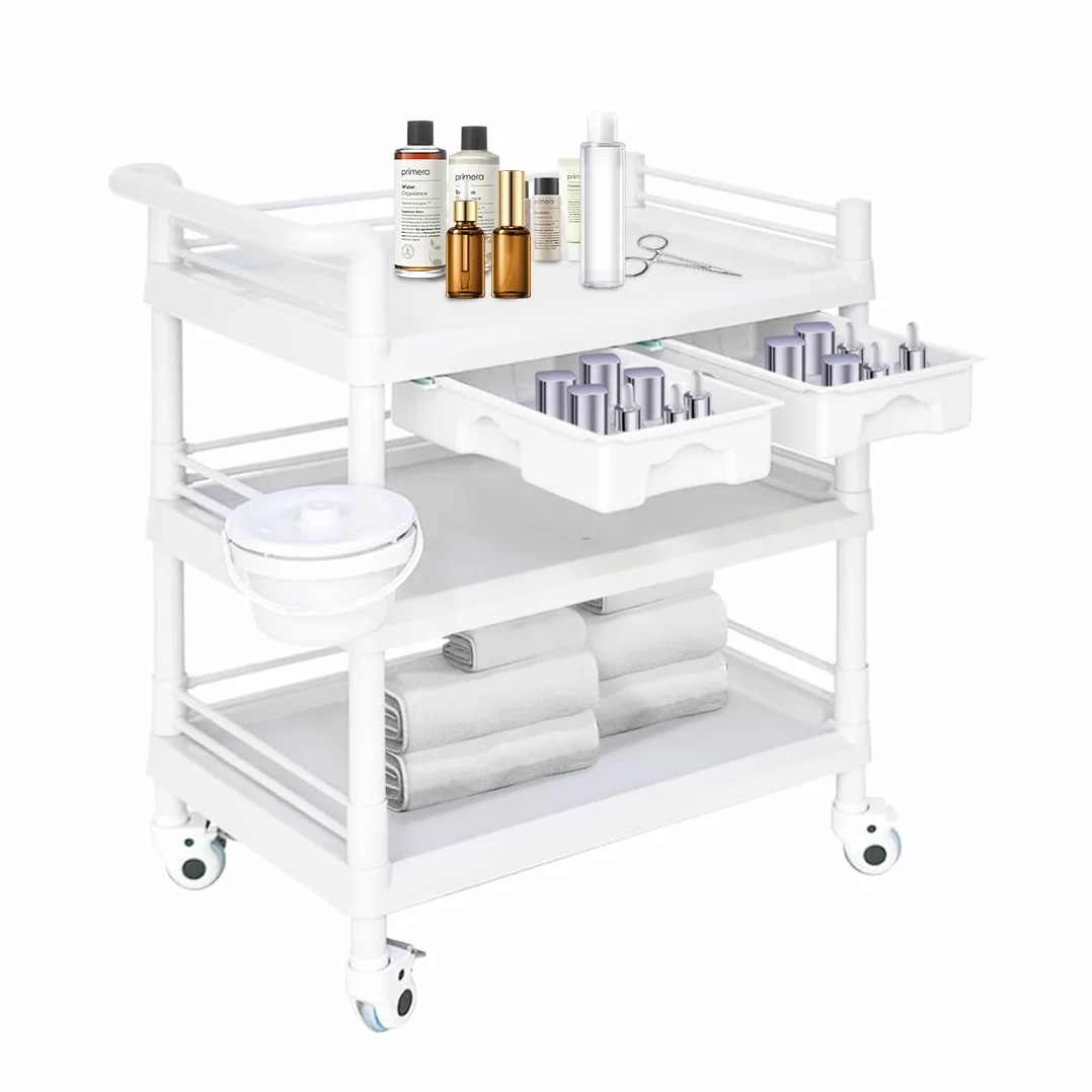 Carrello multiuso con cassetto, carrello portaoggetti a 3 livelli con rotolo, carrello di servizio con contenitore per rifiuti, carrello per attrezzi da laboratorio, carrello medico, carrello