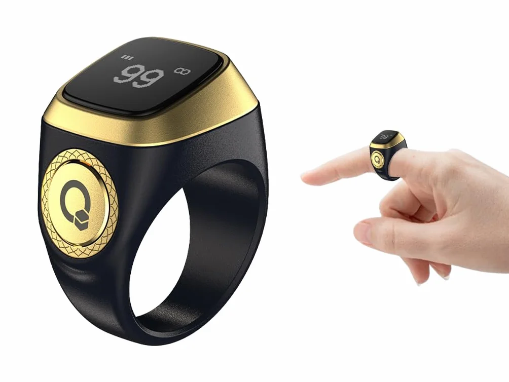 Anello Tasbih Intelligente, Contatore Digitale Musulmano (Nero, 20mm)