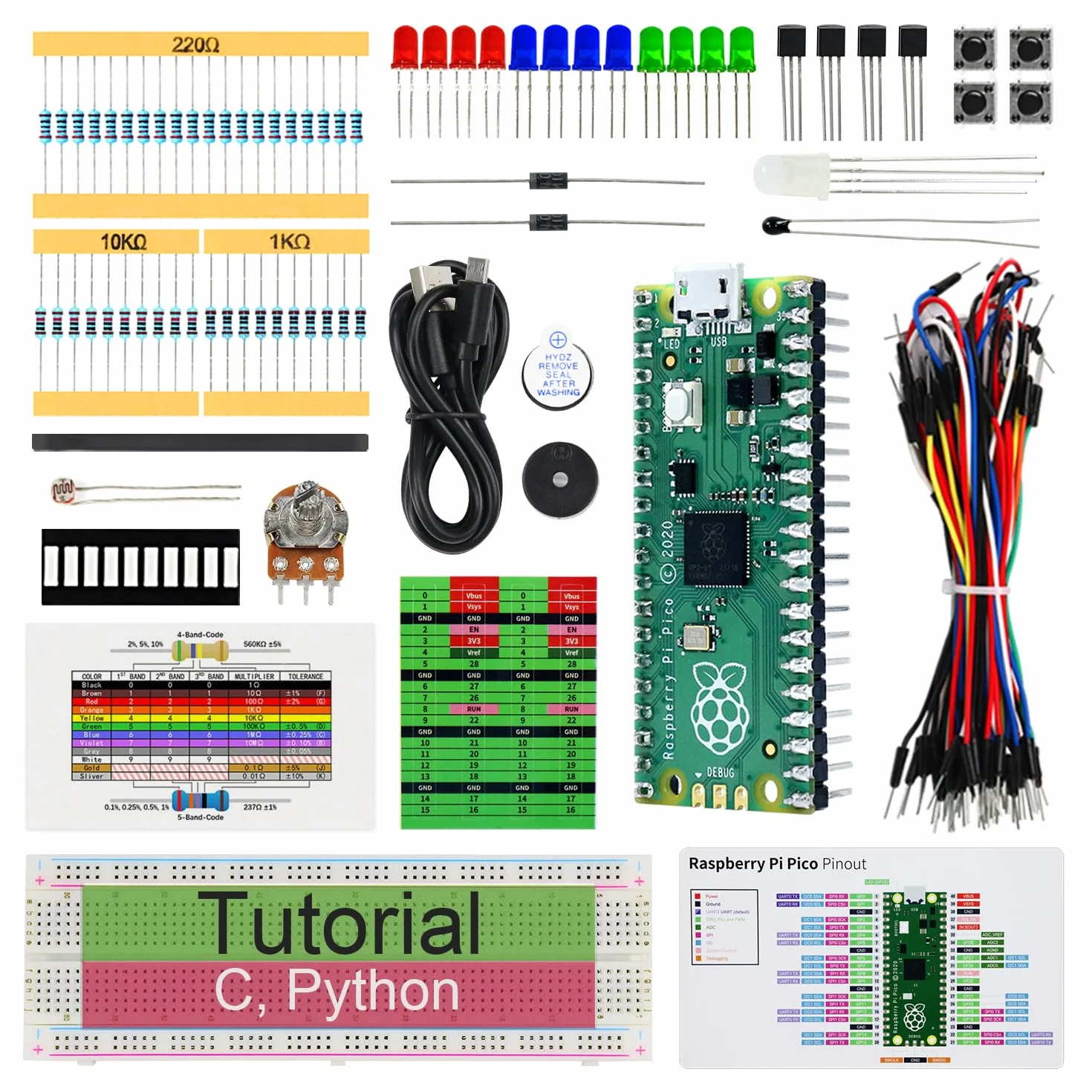 Freenove Basic Starter Kit for Raspberry Pi Pico (Included), Dual-core Arm Cortex-M0+ Microcontroller, 386-Page Detailed Tutorial, 142 Items, 55 Projects, Python C Code
