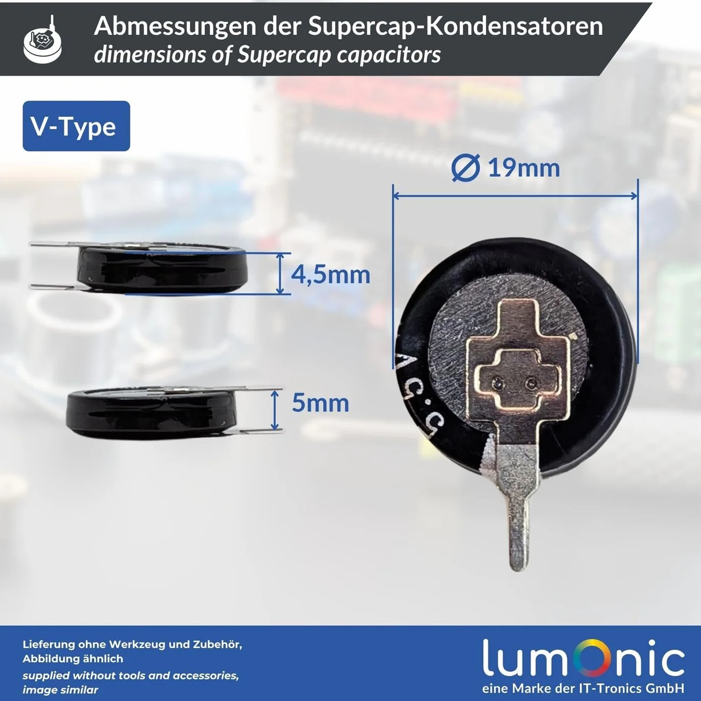 Lumonic Supercap 1,0F 5,5V V-Type EDLC Monoblocco Protezione da sfarfallio Backup PLC Riscaldamento