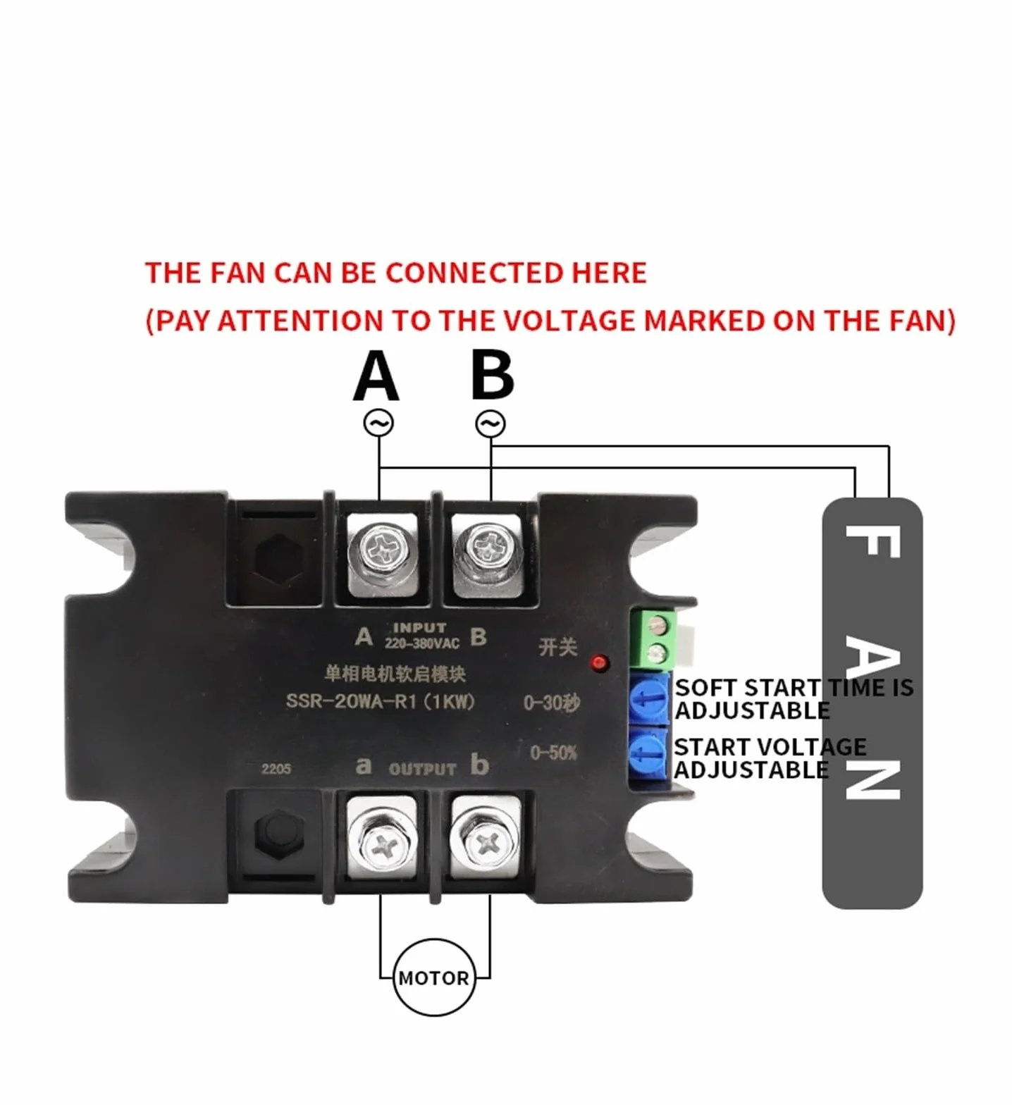 soft start Avviatore statico motore intelligente monofase Modulo di avviamento progressivo Avvio lento for pompa dell'acqua Ventola del motore for pompa dell'acqua, ventola, veicolo di navigazione ecc