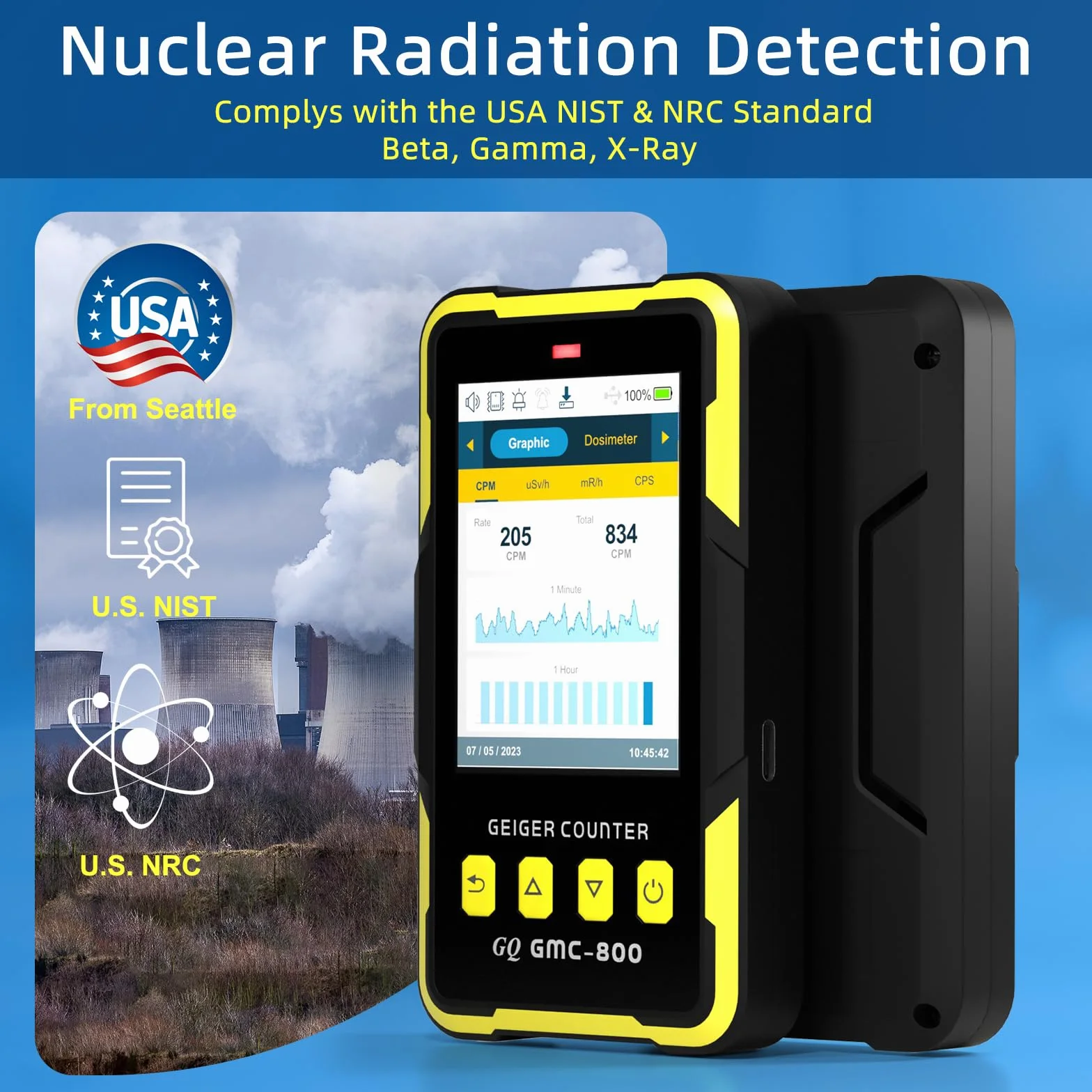 GQ GMC-800 Rilevatore di Radiazioni Nucleari Dosimetro Contatore Geiger Beta Gamma X-ray