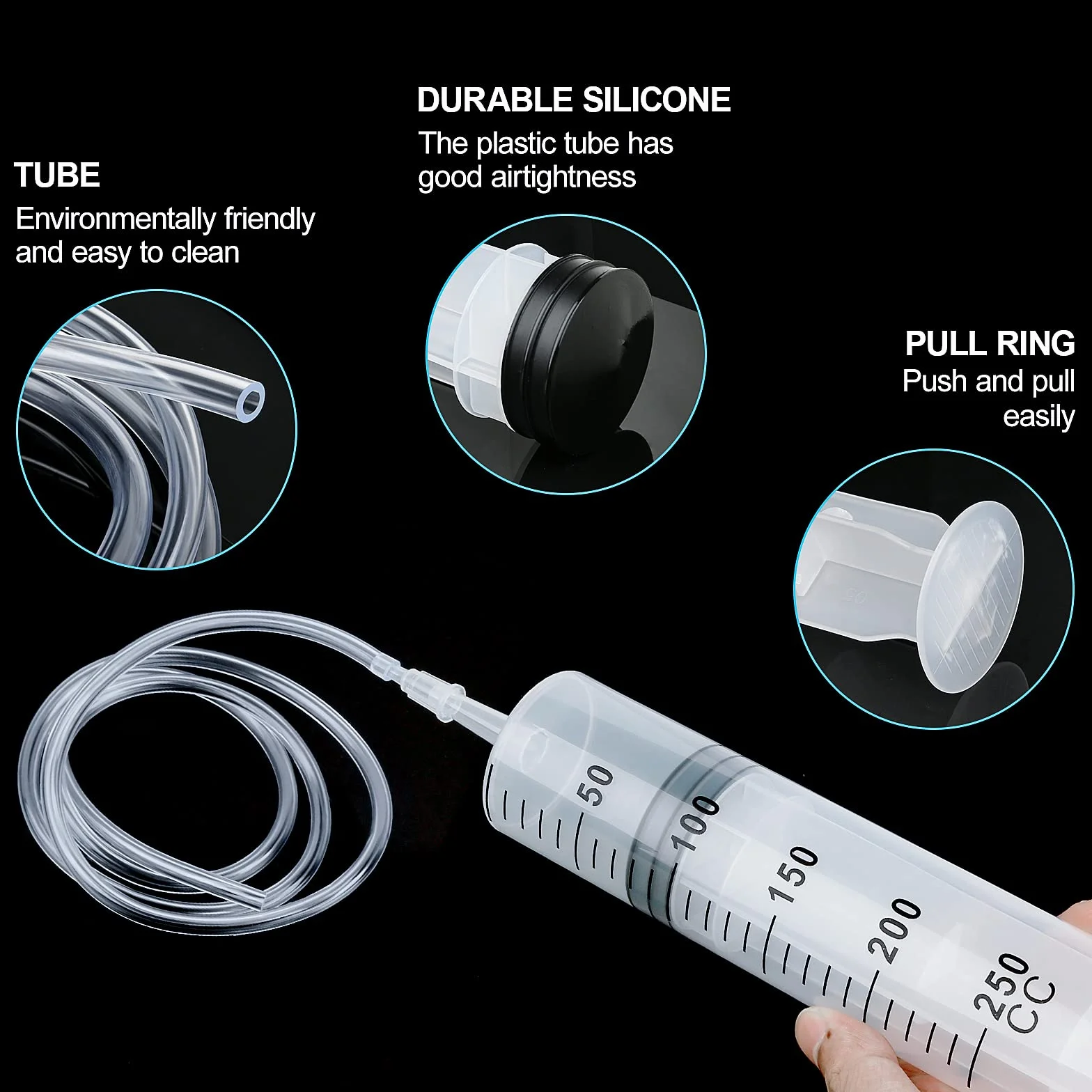 Siringa Senza Ago, 150/250/350/550 ml Siringa Gigante con Tubo, Siringa Aspira Liquidi per Oliare o Incollare, Laboratorio, Alimentazione per Animali Domestici, Industria, Giardinaggio, ecc. (250ml)