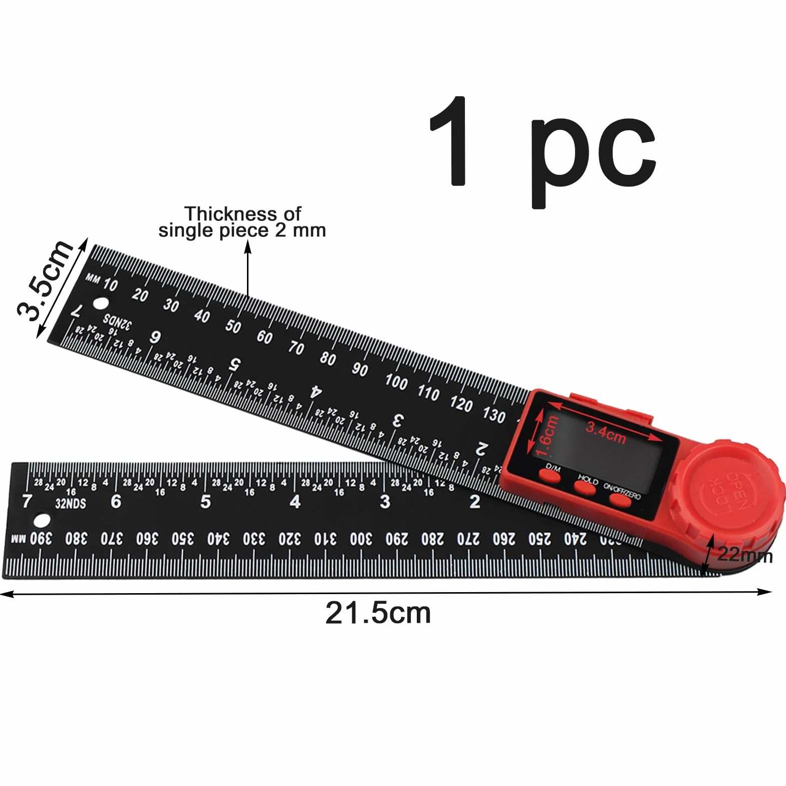 Goniometro Digitale 360°,Misuratore Angoli,Righello Angolare Digitale,con Doppia Gradazione,con Display LCD,Funzione Hold e Blocco,per Ingegneria,Lavorazione del Legno,Misurazioni Angolari Esatte