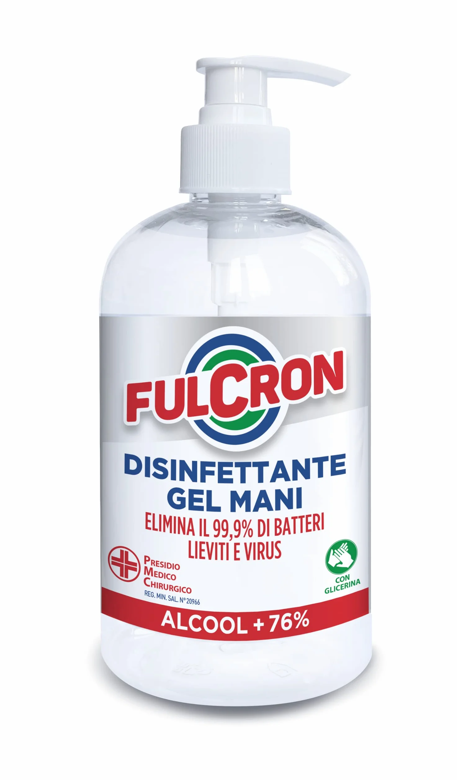 FULCRON Disinfettante Mani 500 ml, Gel detergente adatto alla pulizia delle mani, Gel Disinfettante ad asciugatura rapida, Presidio Medico Chirurgico