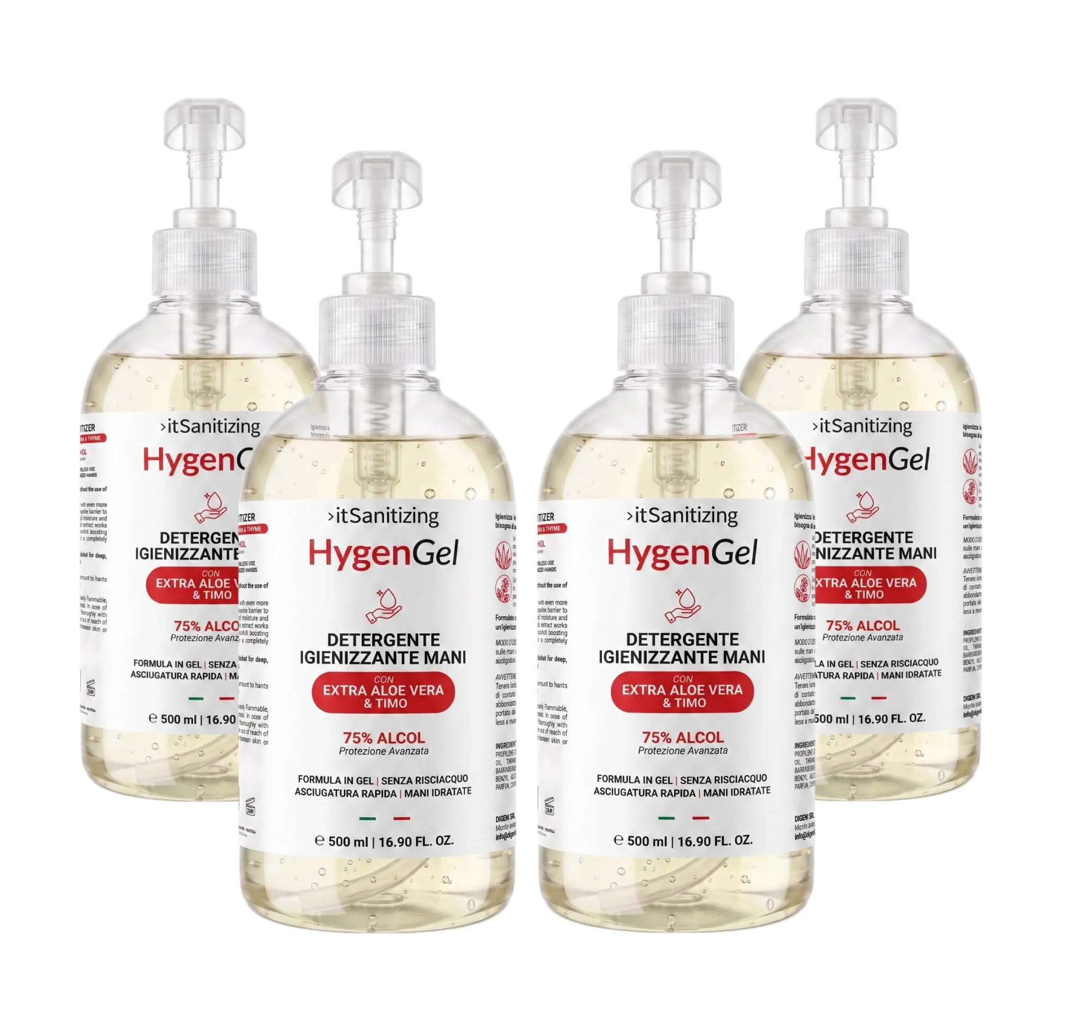 Hygien Gel Alcool 75% z Aloe Vera i Tymiankiem - 4 x 500 ml Bez Spłukiwania