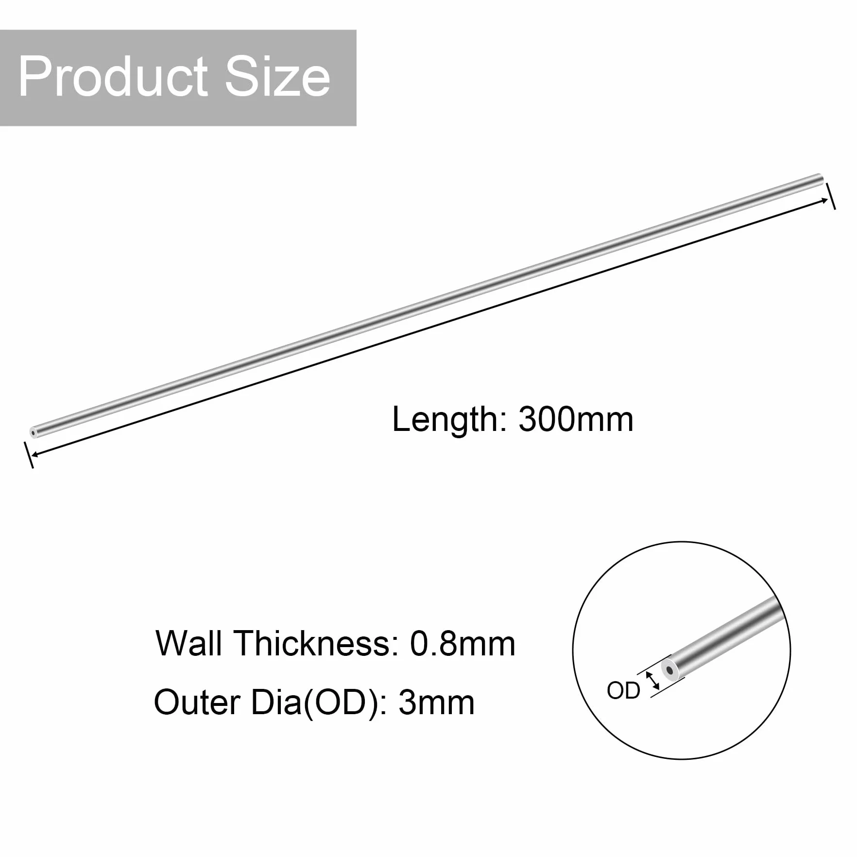 Tubi rotondi in acciaio inossidabile 304, diametro esterno 3 mm, spessore parete 0,8 mm, lunghezza 300 mm, tubo in acciaio inossidabile senza giunzioni, per macchinari industriali,