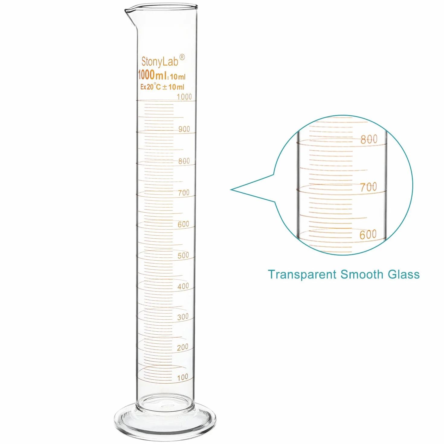 Graduated Cylinder Vetro Borosilicato 1000 ml, Cilindro Graduato Vetro Pesante