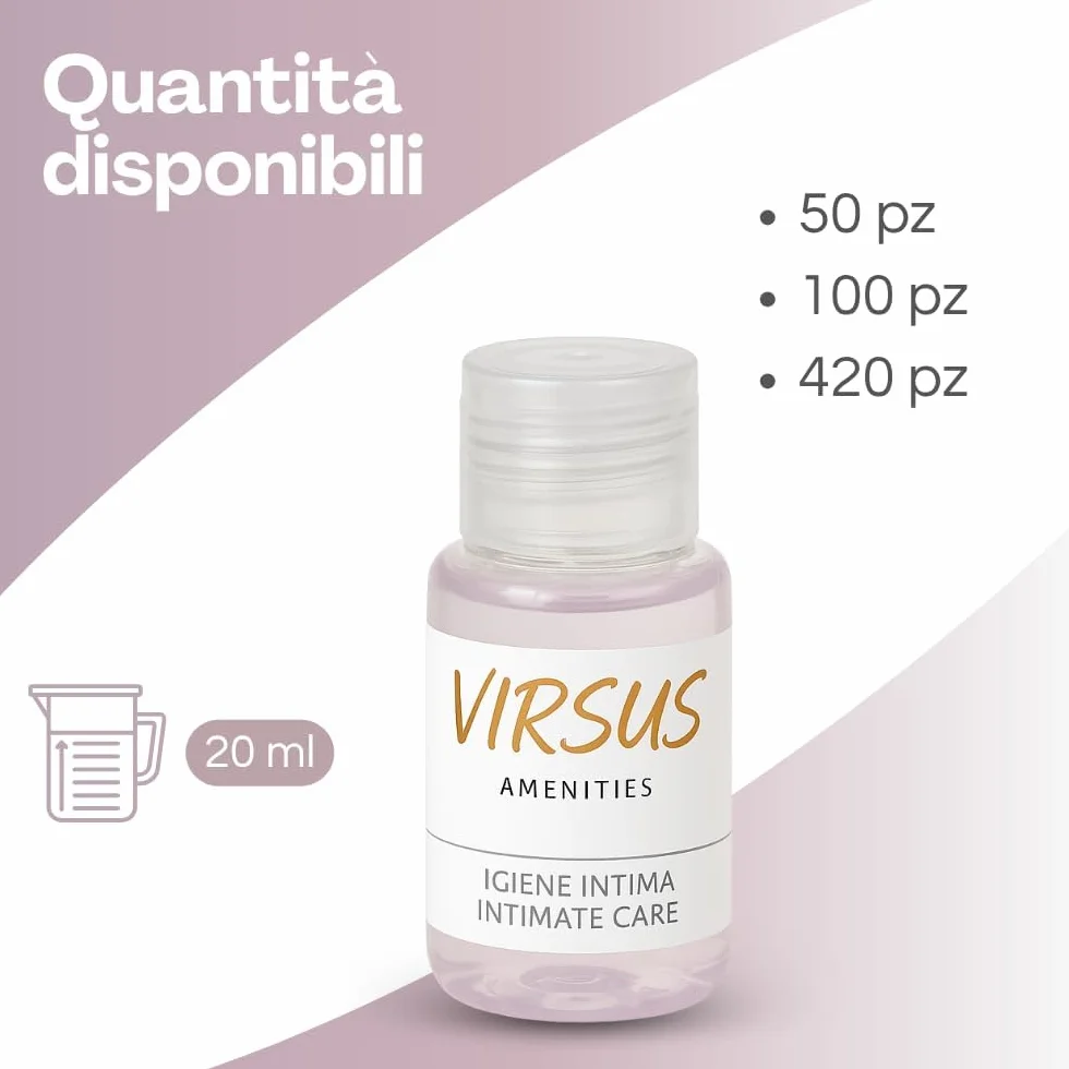 Virsus Flaconi Igiene Intima 20 ml, Flaconcini con Tappo Richiudibile per Hotel B&B Linea Cortesia 50 pezzi