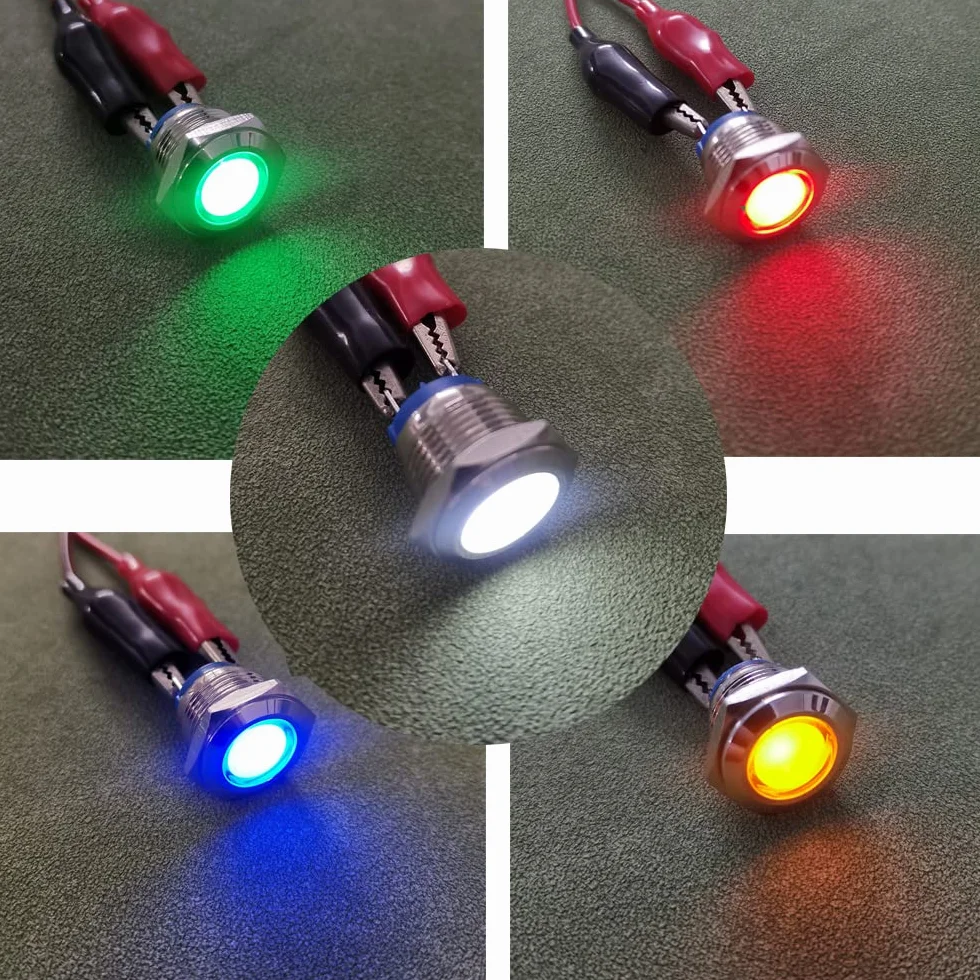 Gebildet 5pcs 16mm AC/DC 12-24V Acciaio Inossidabile Indicatore LED Impermeabile Spia Luminosa(5colori)