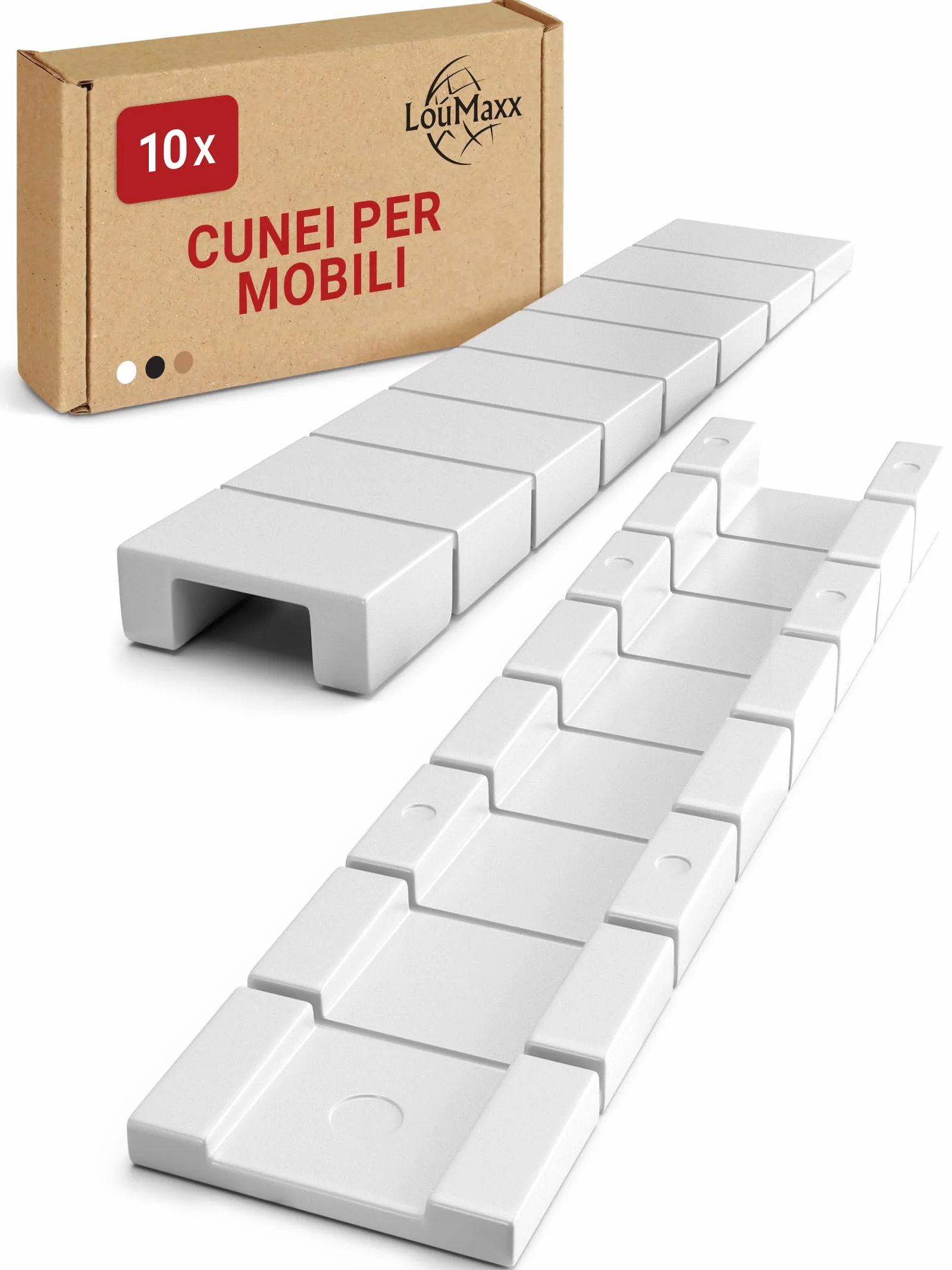 LouMaxx Cunei per Mobili Set da 10 Spessori 8 x 20 x 100 mm Bianco Plastica Punti di Rottura Integrati Livellatori