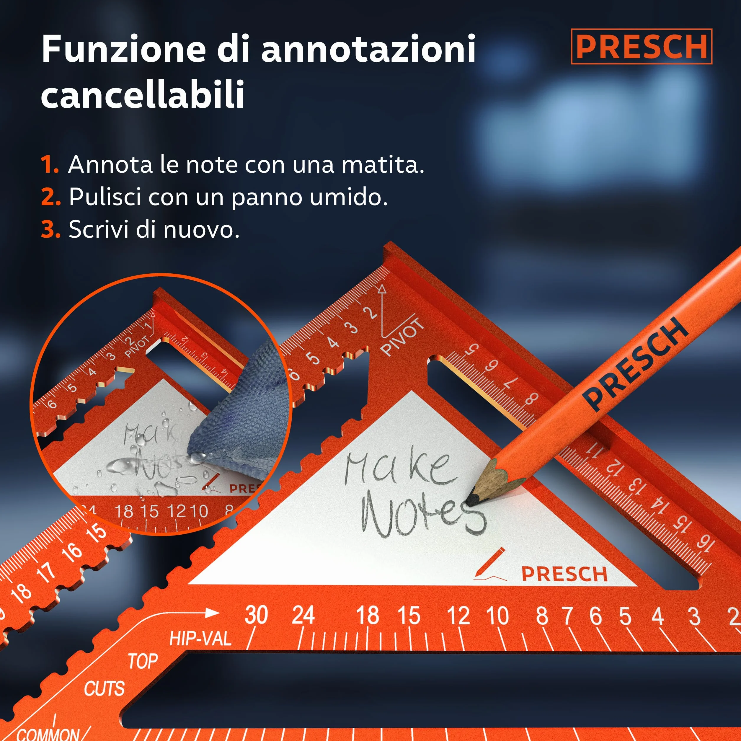 Presch Squadra da falegname Set 180mm 300mm Alluminio fresato ad alta precisione