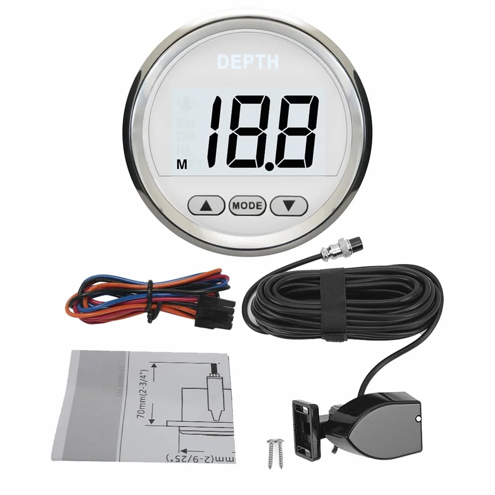 ELING Misuratore di profondità digitale 52 mm display 2 pollici retroilluminazione bianca per yacht