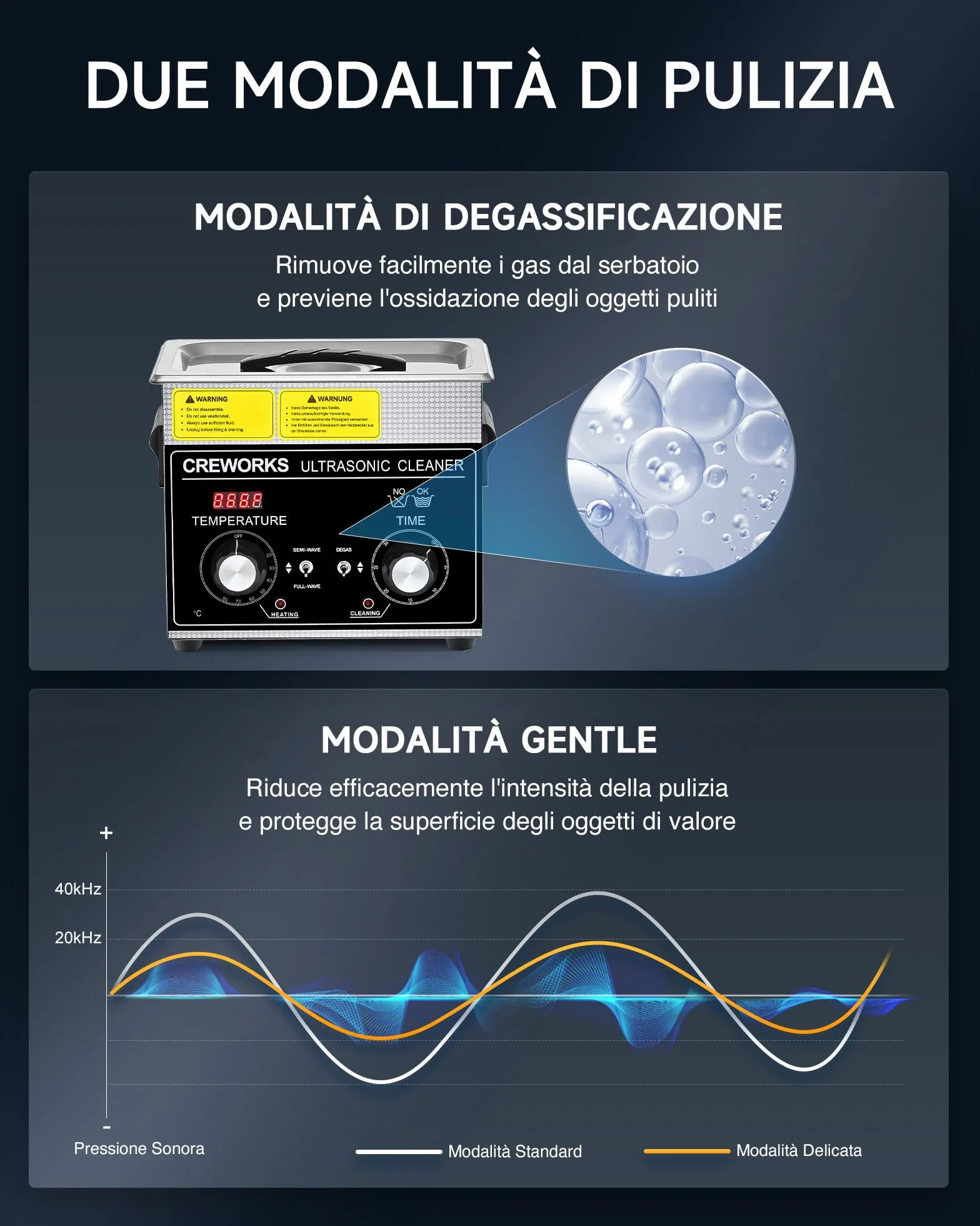 Pulitore Ultrasuoni 3L 120W Acciaio Inossidabile con Riscaldatore Timer Degas
