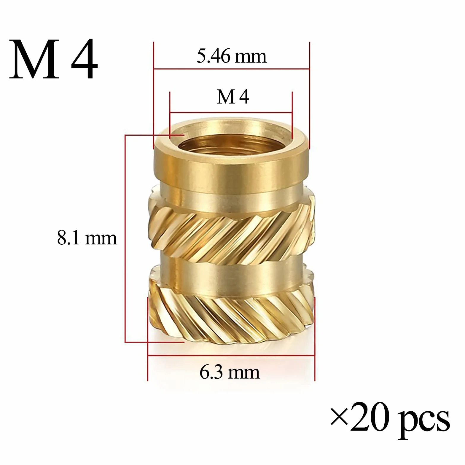FENGYING 20 Pezzi Inserto Filettato M4, Boccola Filettata in Ottone Zigrinato, per Stampante 3D