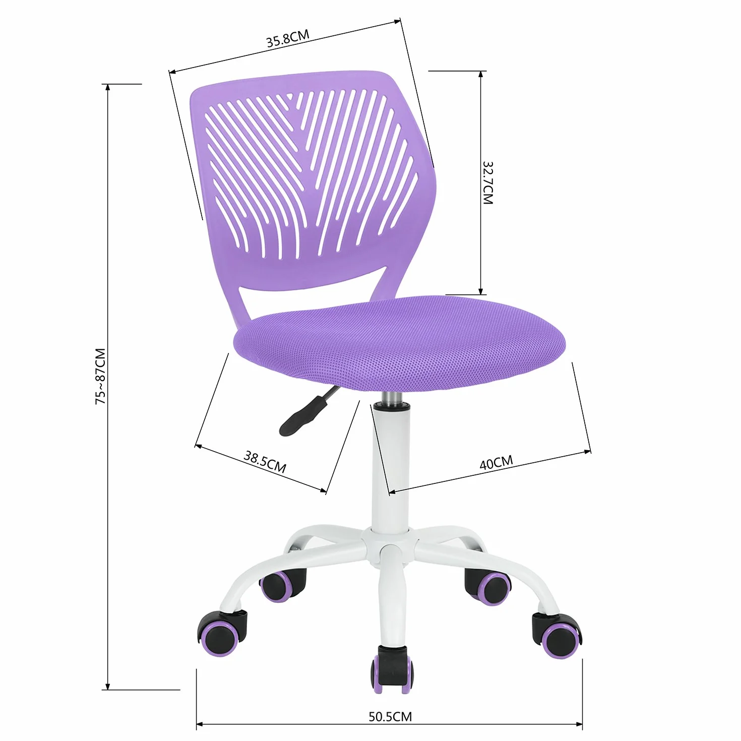 FurnitureR Sedia ergonomica compatta per scuola, schienale in rete traspirante, altezza regolabile, viola