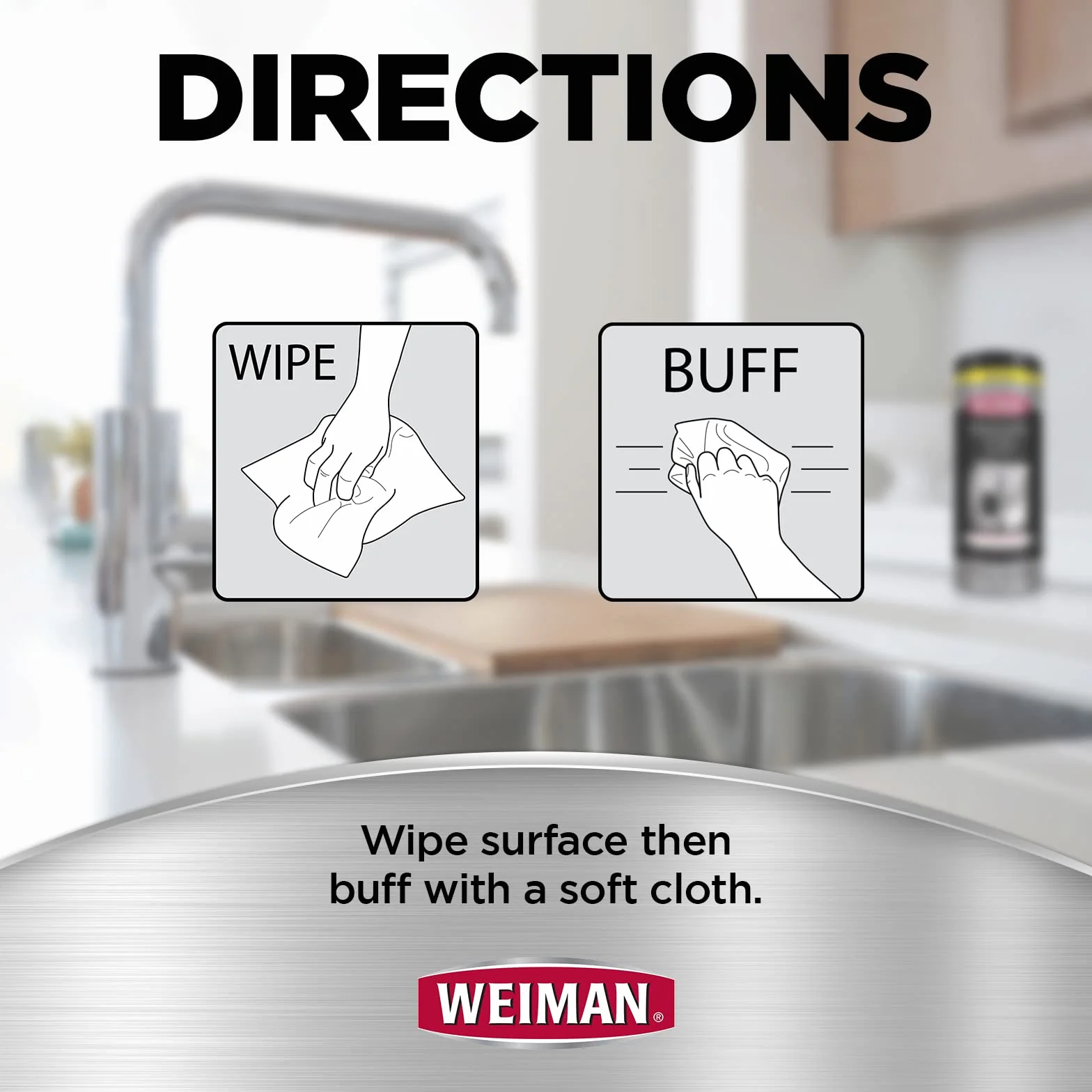 Weiman Stainless Steel Wipes - Salviette per la Pulizia di Superfici in Acciaio Inossidabile - Confezione da 2