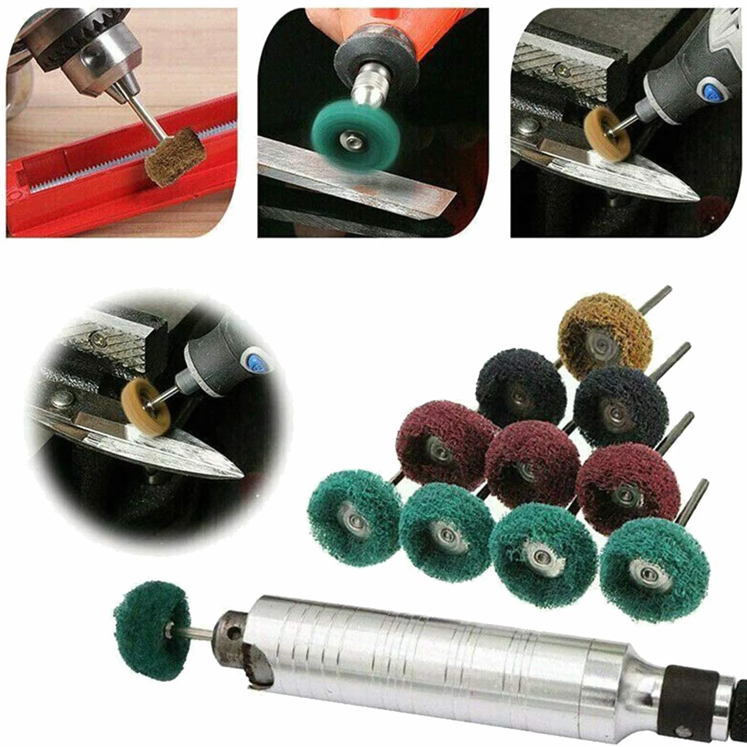 Set 40 ruote abrasive 25 mm lucidatura utensili rotanti Dremel gambo 3 mm