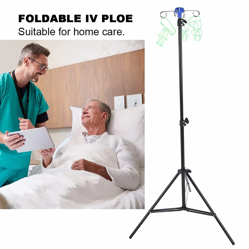 Supporto per Asta IV Portatile, Asta per sacche di liquidi IV Pieghevole Regolabile in Altezza 82,6 Pollici con 4 Ganci, Supporto per infusione Portatile in Lega di Alluminio Leggero per la casa