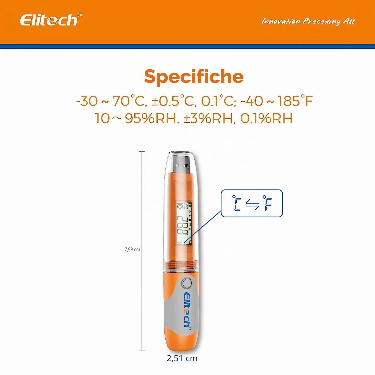Elitech RC-51H Data Logger Temperatura Umidità 32.000 Punti Schermo LCD CE FDA