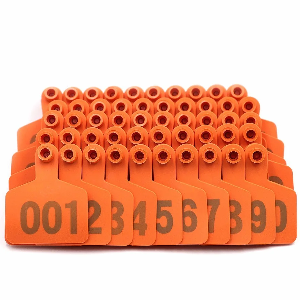 Marchi Auricolari Numerati 001-100 TPU Arancioni Identificazione per Bovini Capre Pecore Maiali