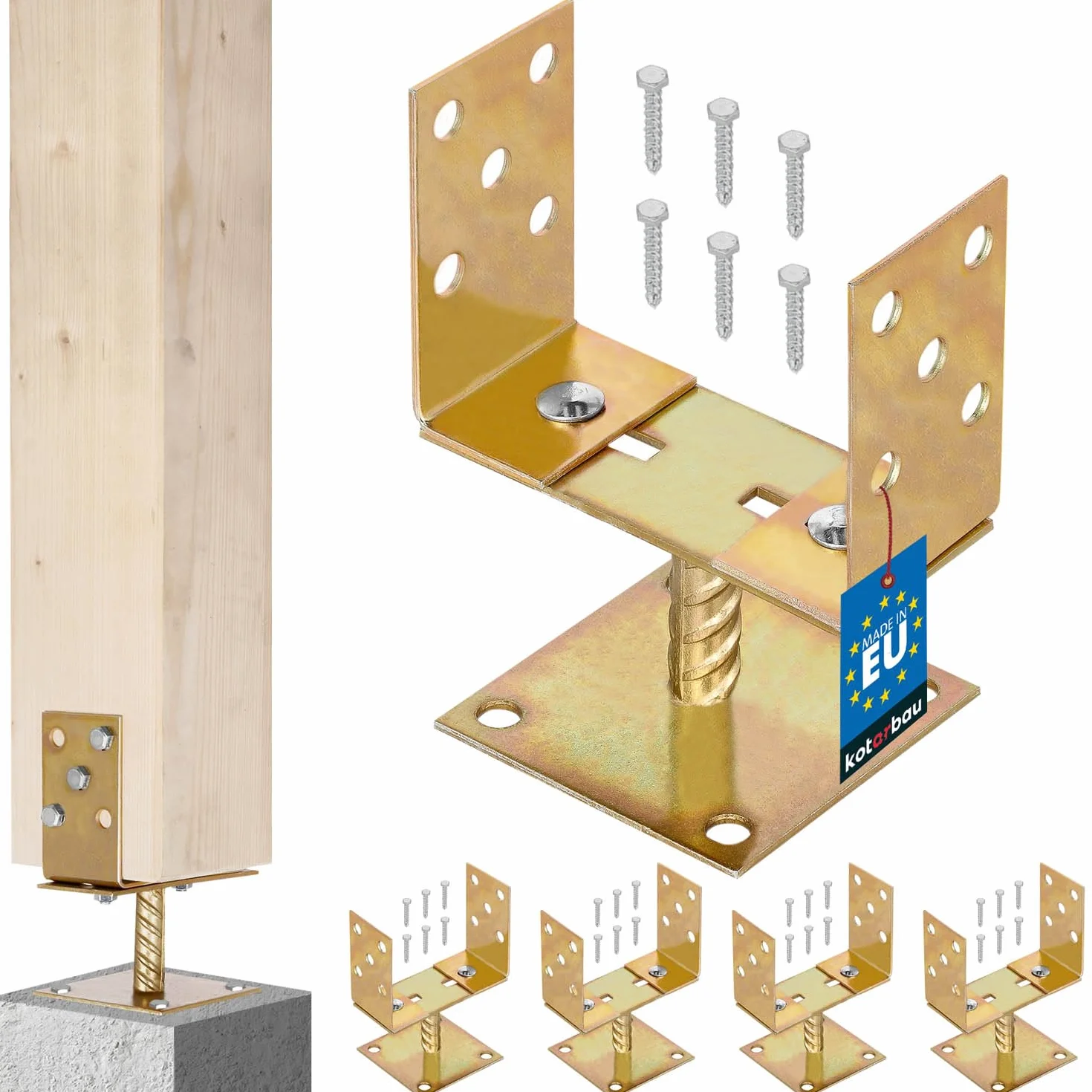 KOTARBAU® 4 szt. Supporti Regolabili Acciaio Zincato 0-160 mm Staffe per Pali Legno