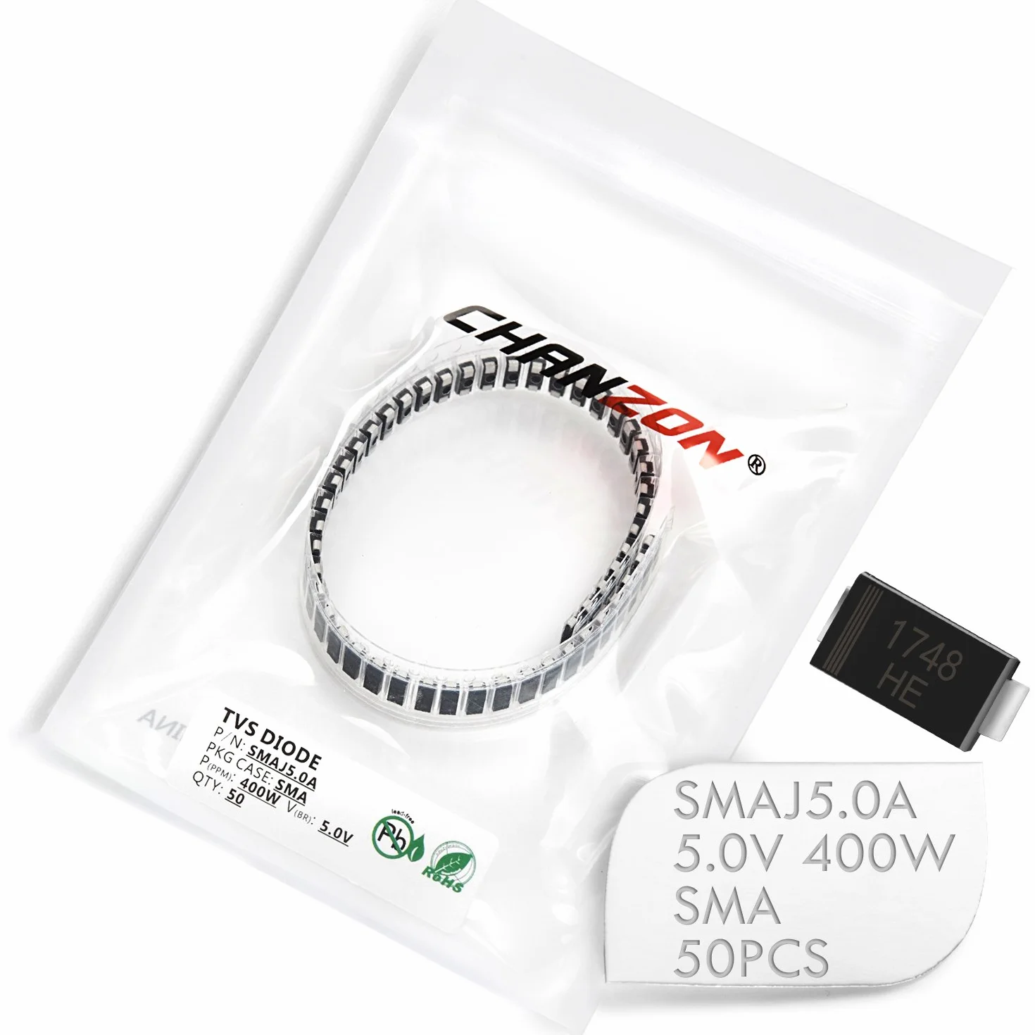 Chanzon Diodi SMD TVS SMAJ5.0A 400W 5V SMA DO-214AC Unidirezionale