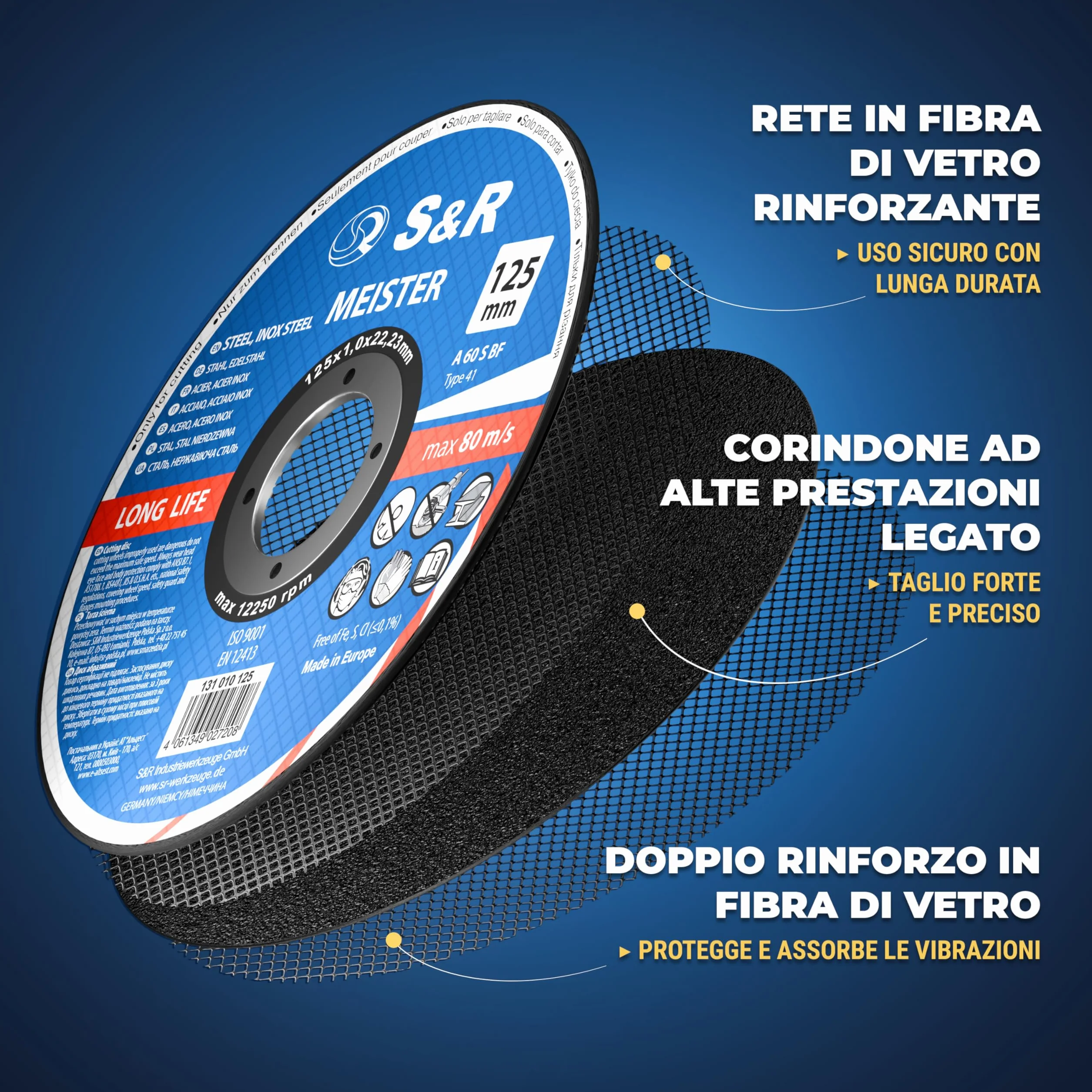 S&R Disco da Taglio Metallo 125 x 1 mm. Disco 125mm Smerigliatrice per taglio Ferro e Acciaio Inox - Disco per metallo ultra sottile 1 mm - 15pz