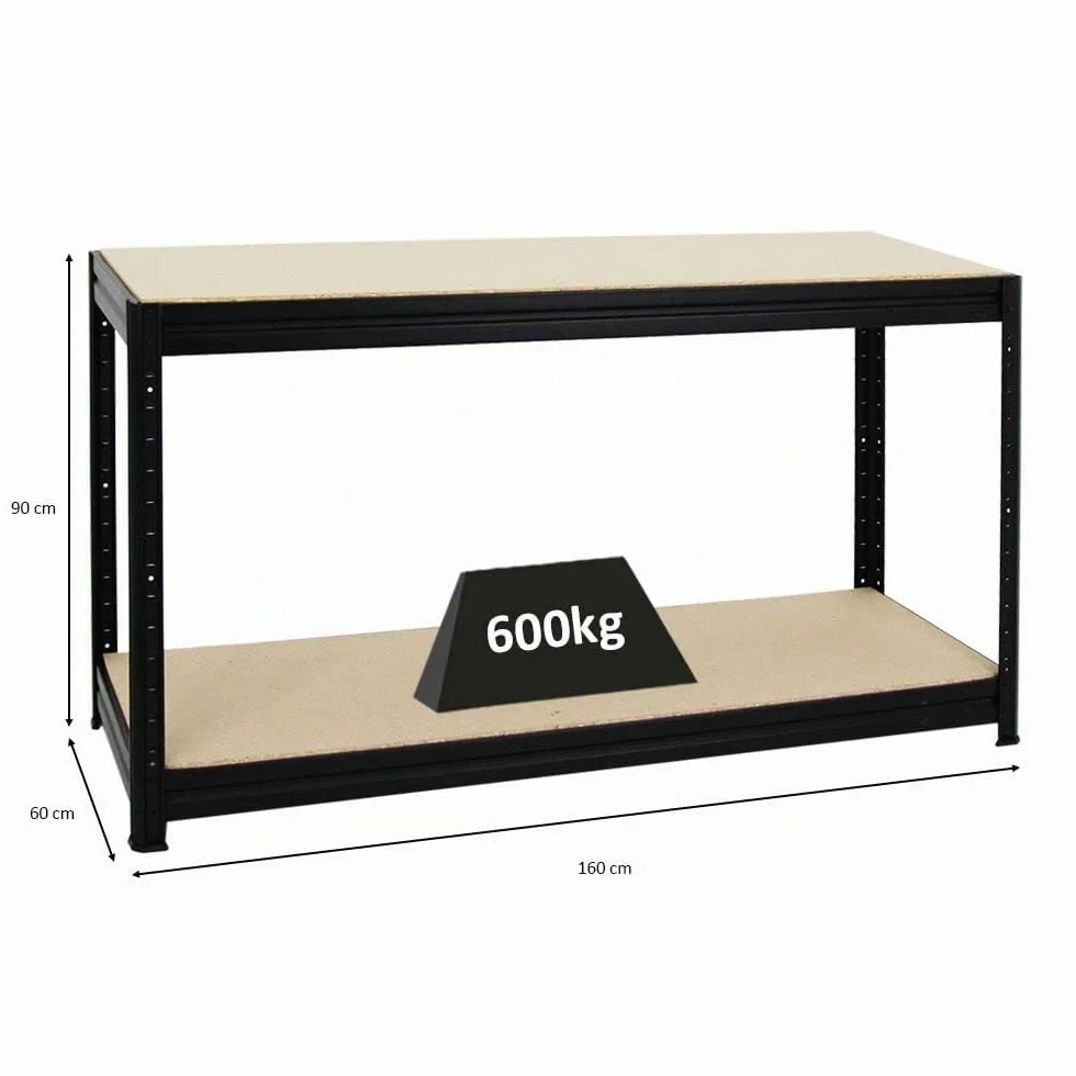 PROREGAL Banco da lavoro regolabile in altezza DINO | AxLxP 90x160x60cm | Portata 600 kg | Nero