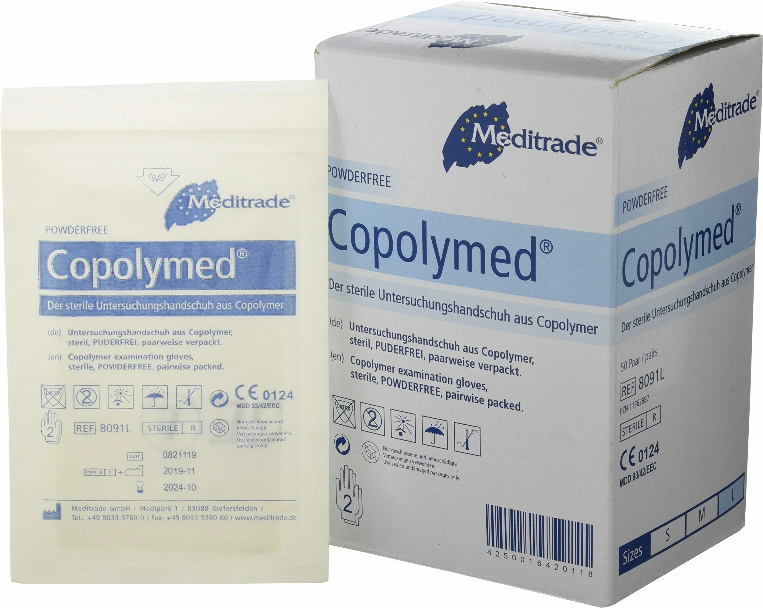 Meditrade 8091l Copolyme Sterile Guanti Singolarmente, Sterili, Cipria, Libero, Misura Large (Confezione da 100)