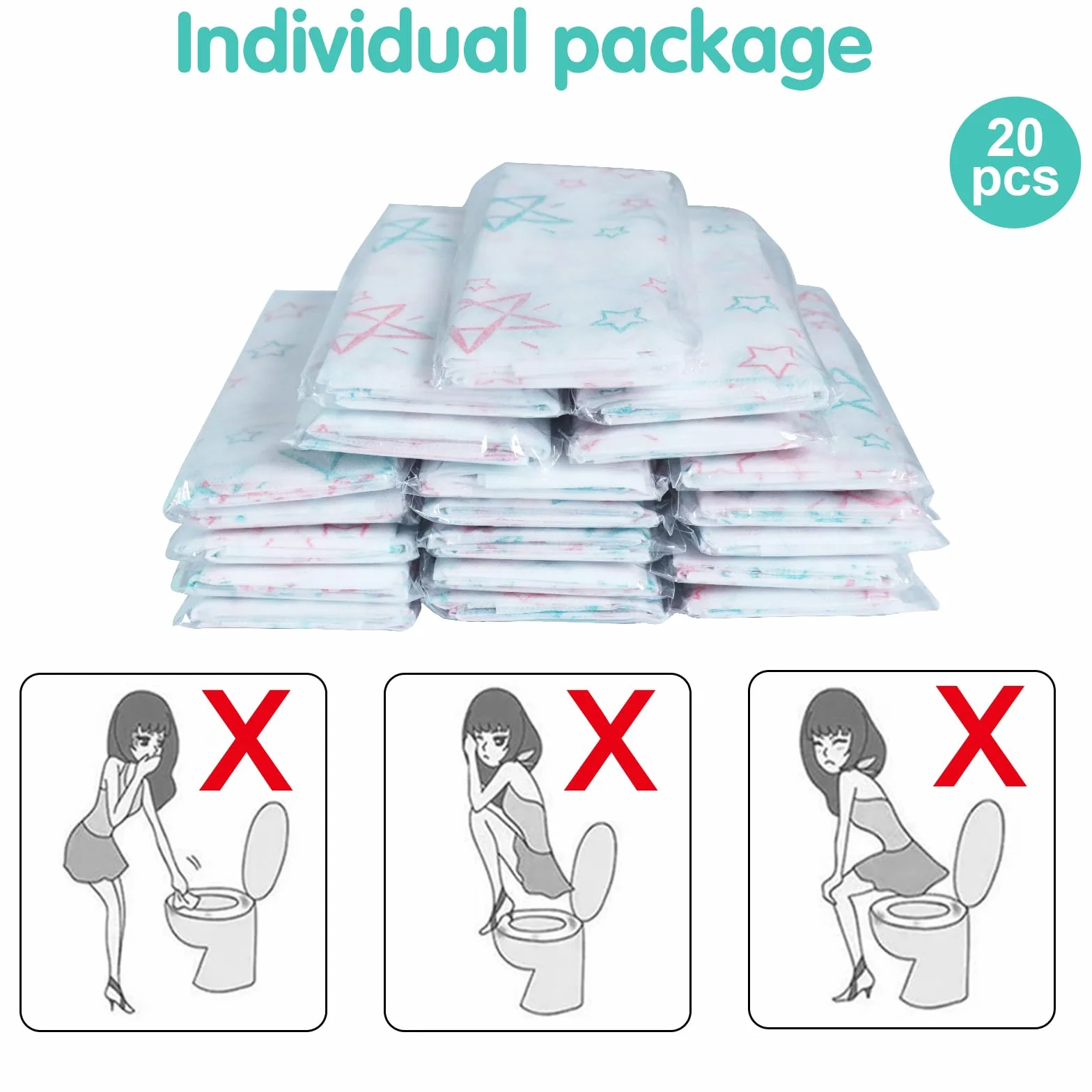 Copriwater Monouso Antibatterico Copri Sedili Impermeabili usa e getta per WC Portatili Toilette da Viaggio e Campeggio 20pcs