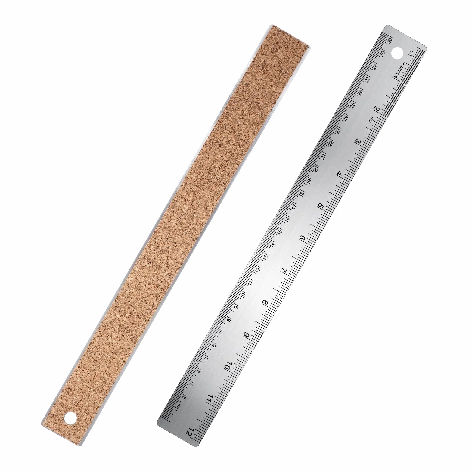 Righello in metallo da 30,5 cm, righello in acciaio inox con retro in sughero, antiscivolo, con bordo dritto e lunghezza in pollici e centimetri, per studenti, scuola, ufficio, falegnameria e disegno