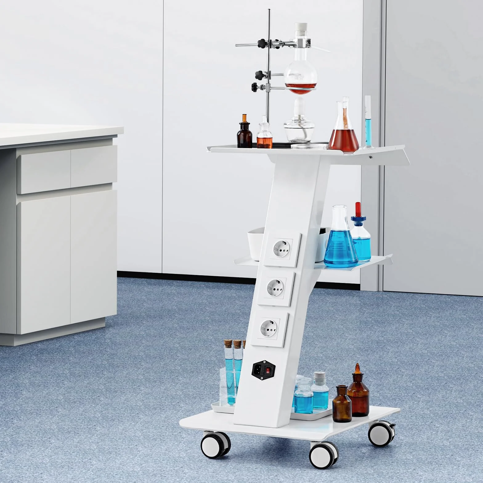 VEVOR Carrello da laboratorio 3 strati con presa integrata ruote girevoli portata 100 kg