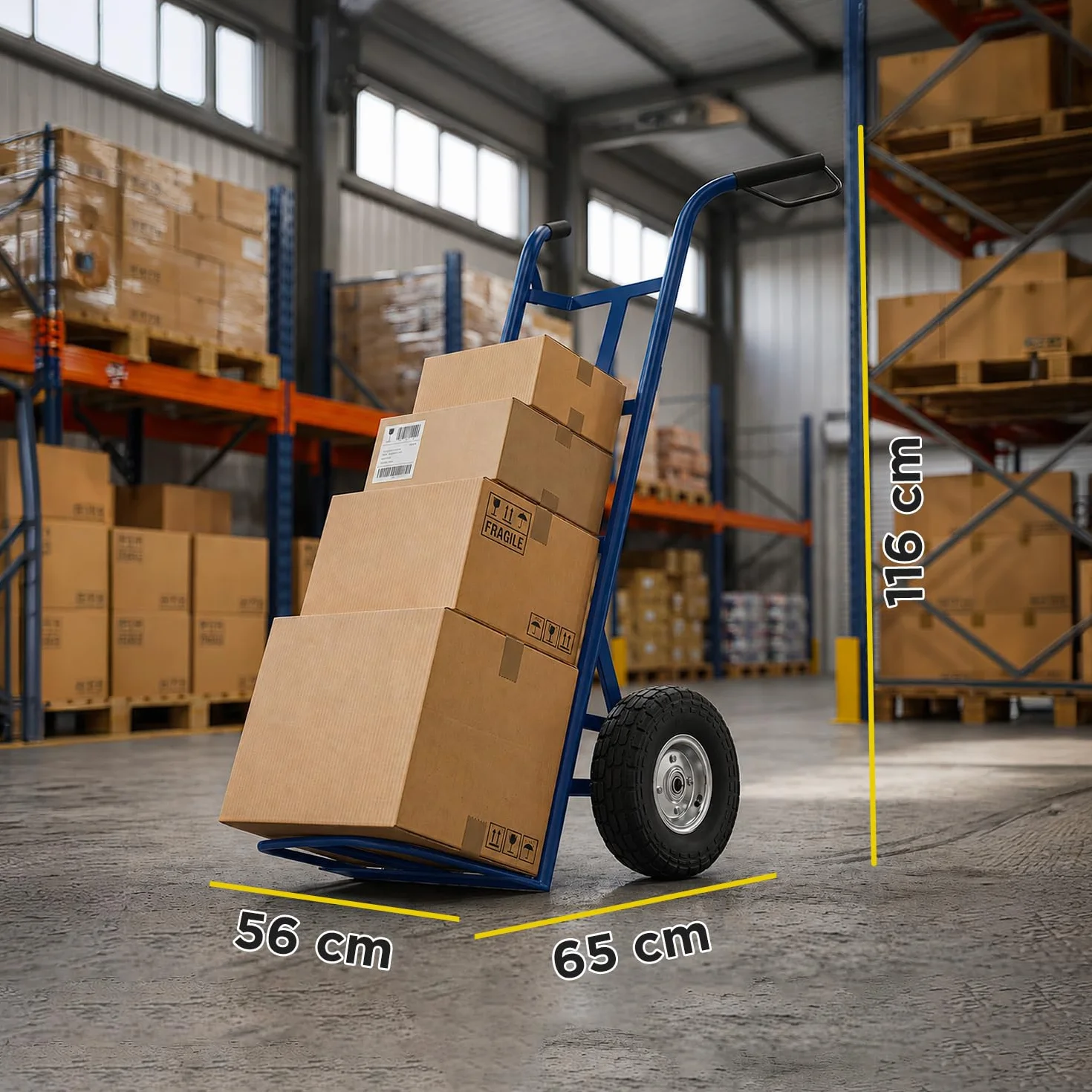 Avilia - Carrello Portapacchi con 2 Ruote Pneumatiche – Struttura in Metallo, 250 kg | Carrello Saliscale con Manico Ergonomico, Multiuso Traslochi, Edilizia, Terreno (Blu, Chilogrammi, 250)