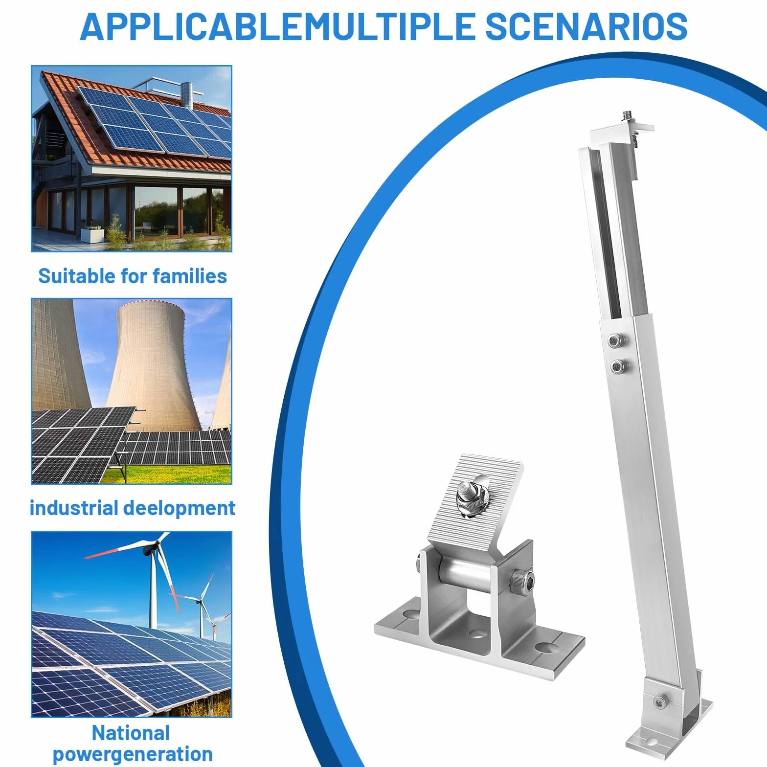 Royouzi Supporto per pannello solare da tetto in alluminio regolabile 15-30° 36-70 cm per camper barche