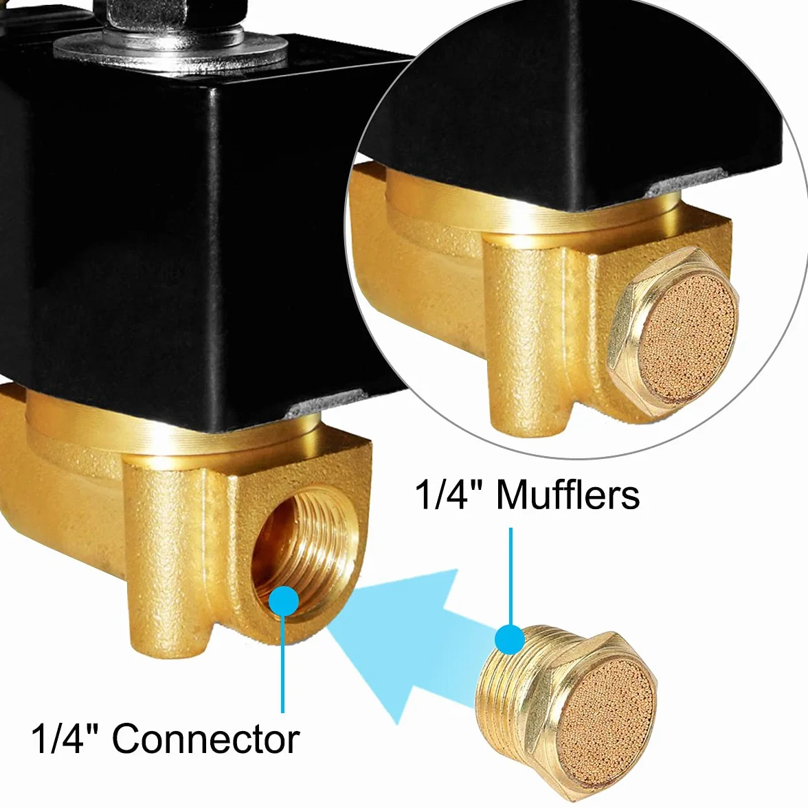 Silenziatore pneumatico in bronzo sinterizzato con filettatura maschio 1/4" esagonale
