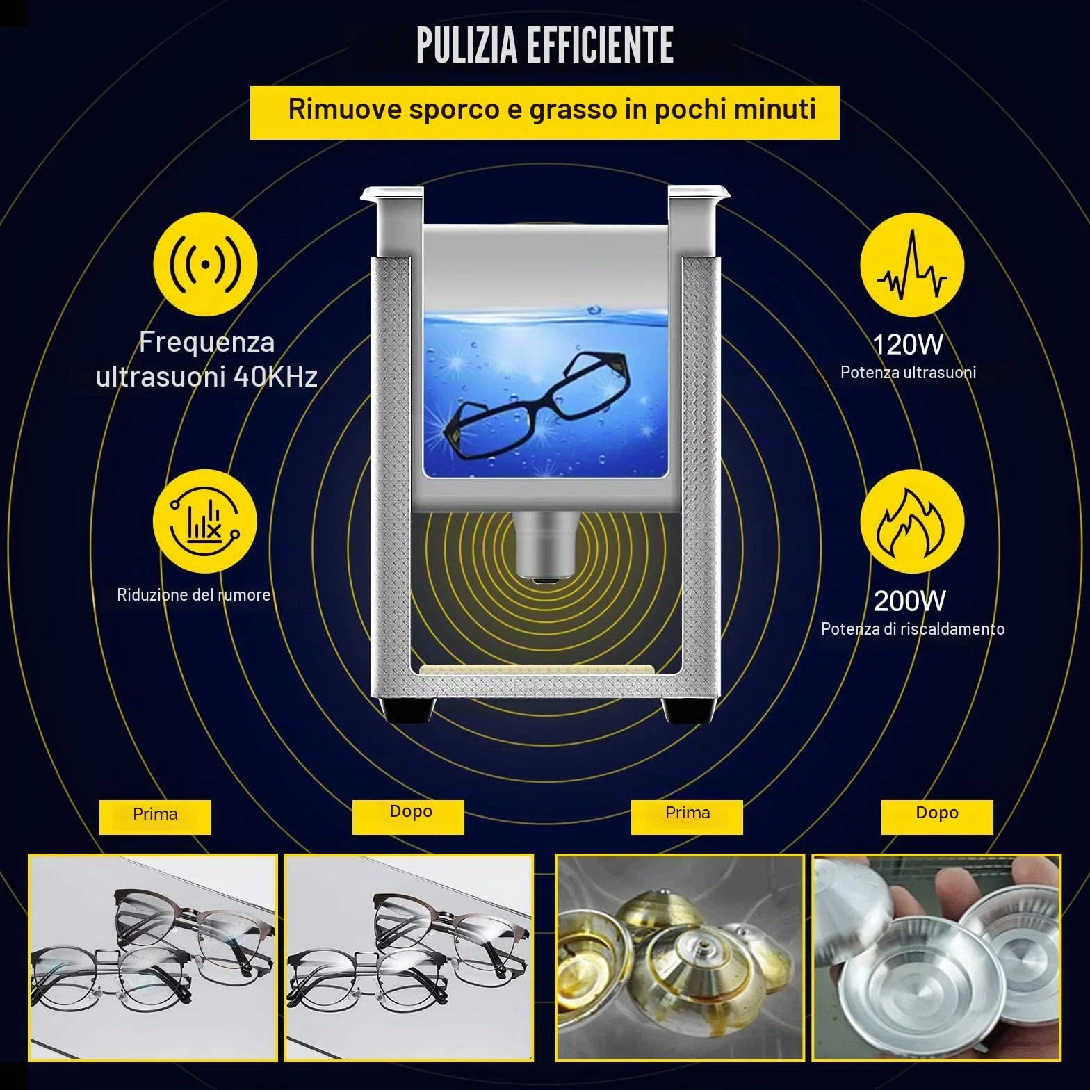 VEVOR Pulitore a Ultrasuoni 3 L Riscaldatore 200 W Ultrasuoni 120 W Digitale